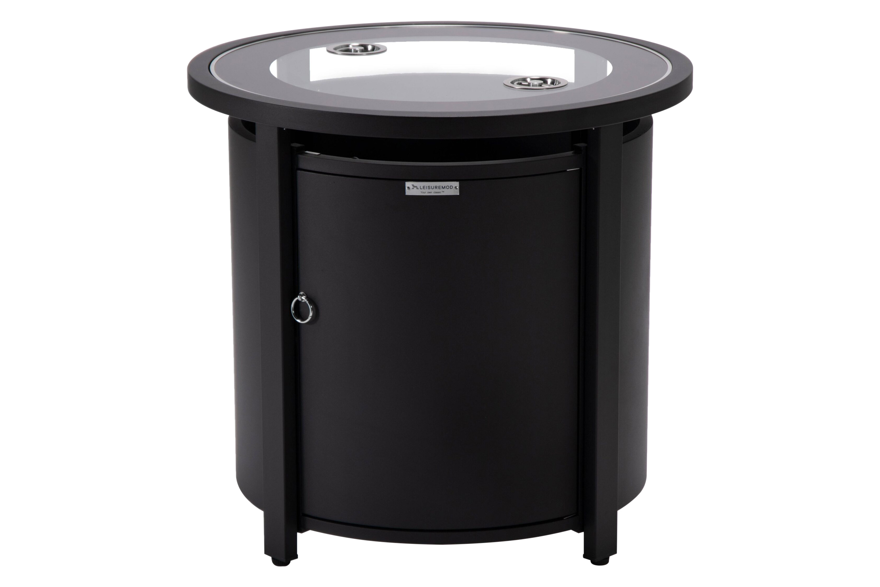 LeisureMod Walbrooke Outdoor Patio Round Fire Pit and Tank Holder - Black