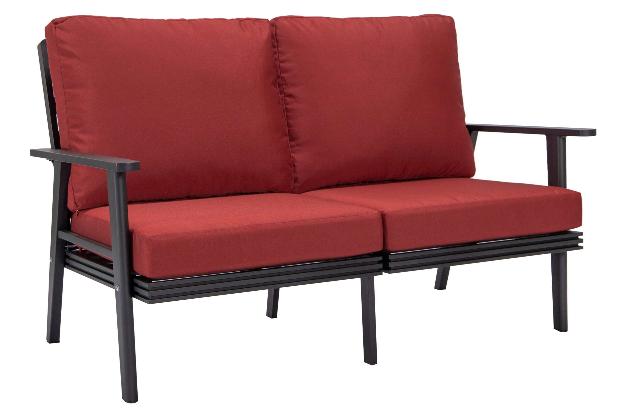 LeisureMod - Walbrooke Modern Outdoor Patio Loveseat with Black Aluminum Frame and Removable Cushions
