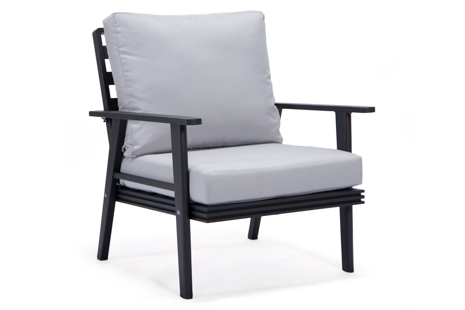 LeisureMod Walbrooke Modern Black Patio Conversation With Square Fire Pit With Slats Design & Tank Holder - Light Gray