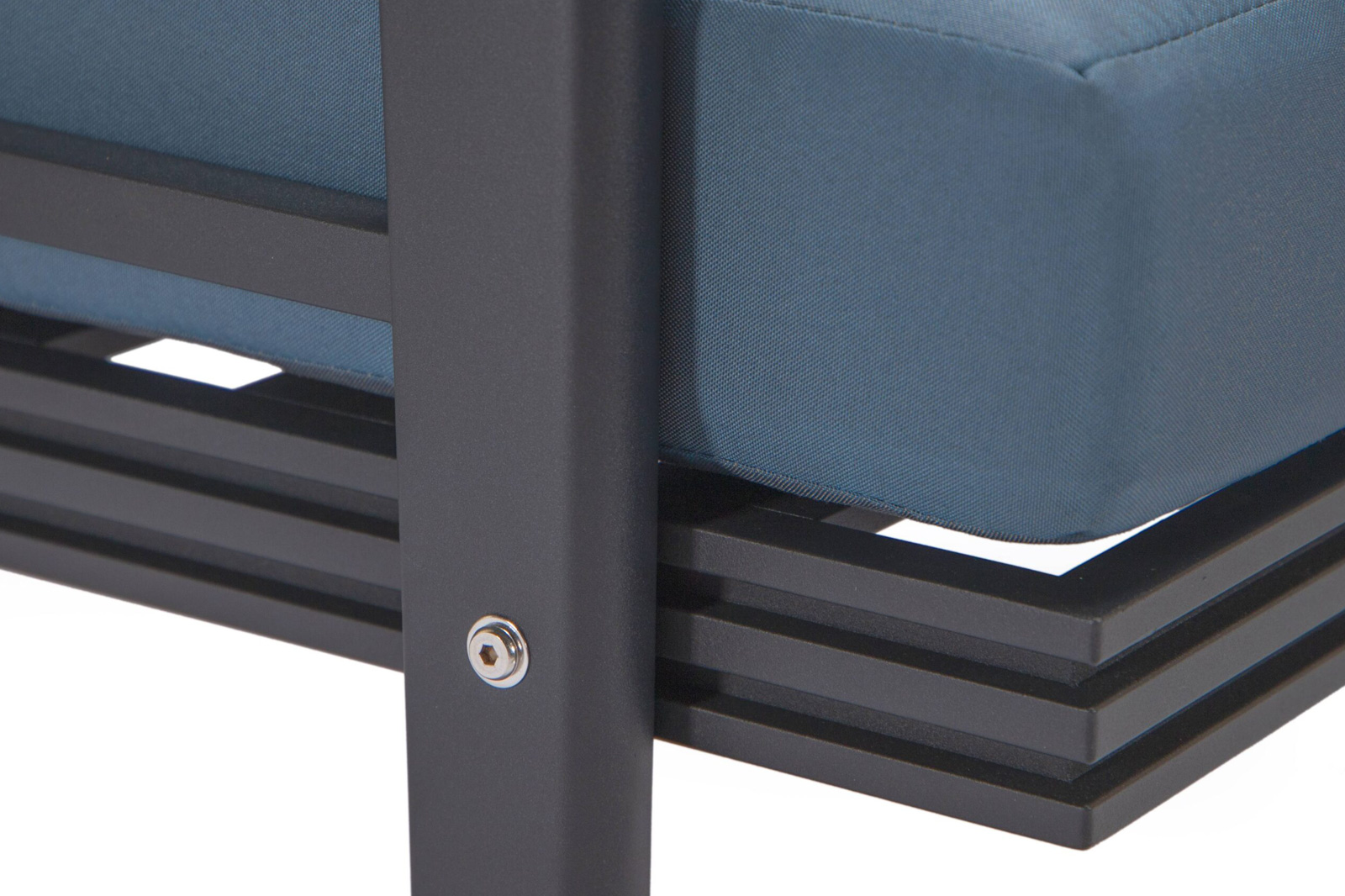 LeisureMod Walbrooke Modern Black Patio Conversation With Square Fire Pit With Slats Design & Tank Holder - Navy Blue
