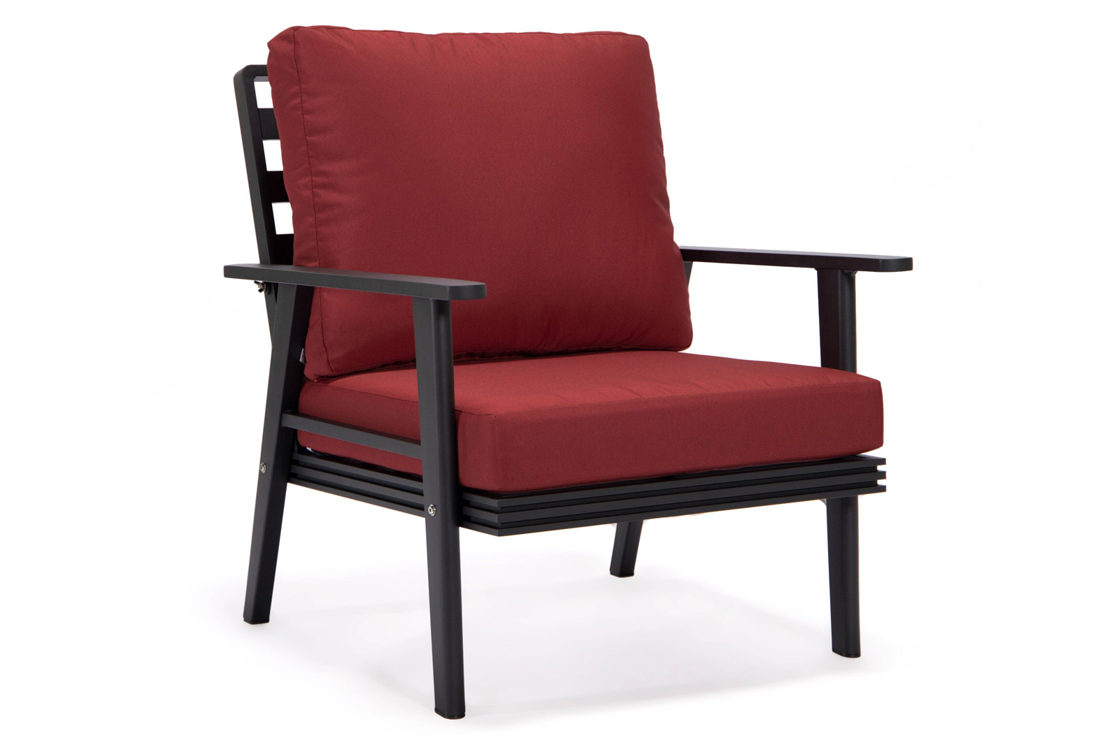 LeisureMod Walbrooke Modern Black Patio Conversation With Square Fire Pit With Slats Design & Tank Holder - Red