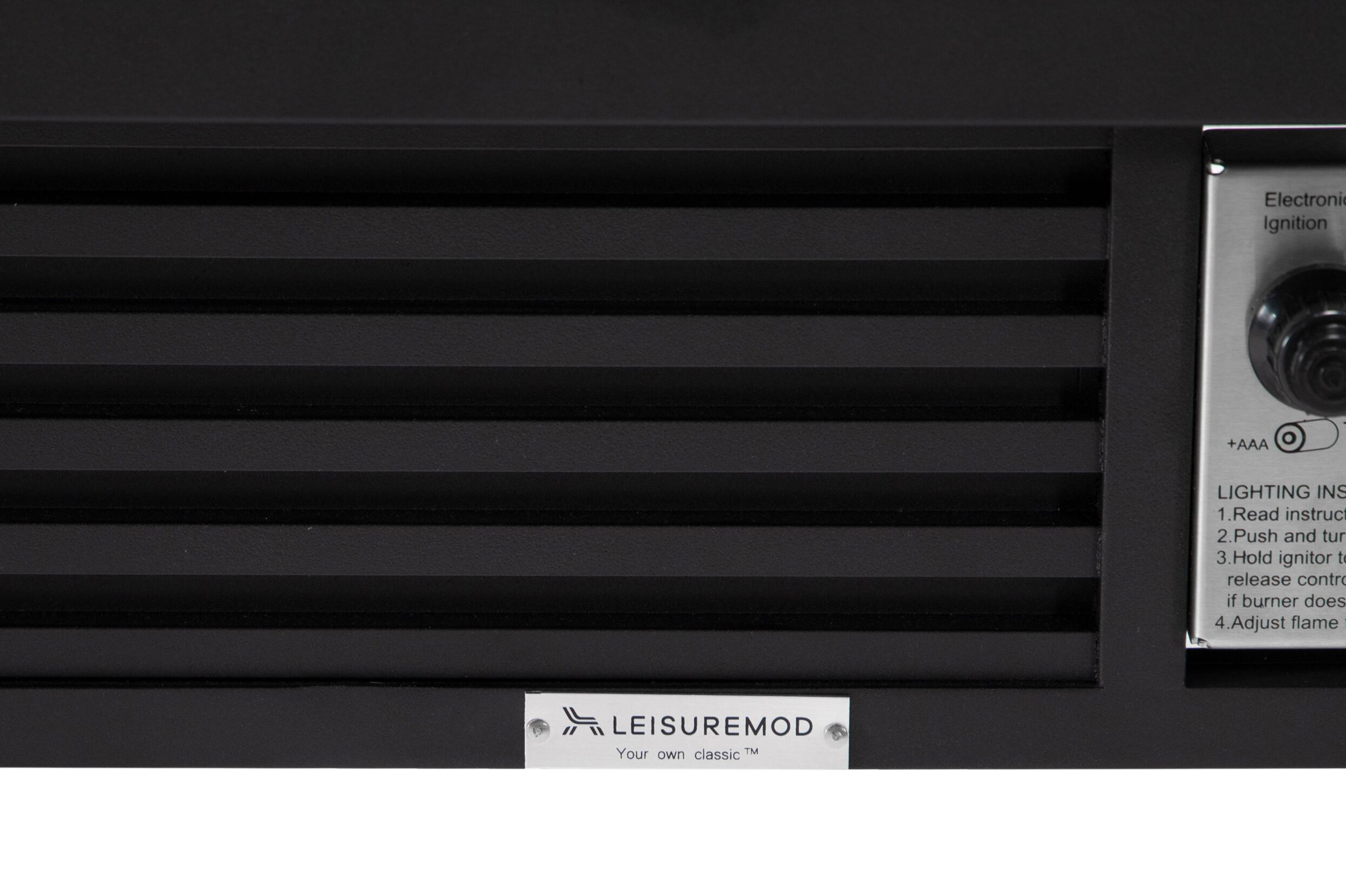 LeisureMod Walbrooke Modern Outdoor Square Fire Pit Table with Powder-Coated Aluminum Frame and Slats Design - Black