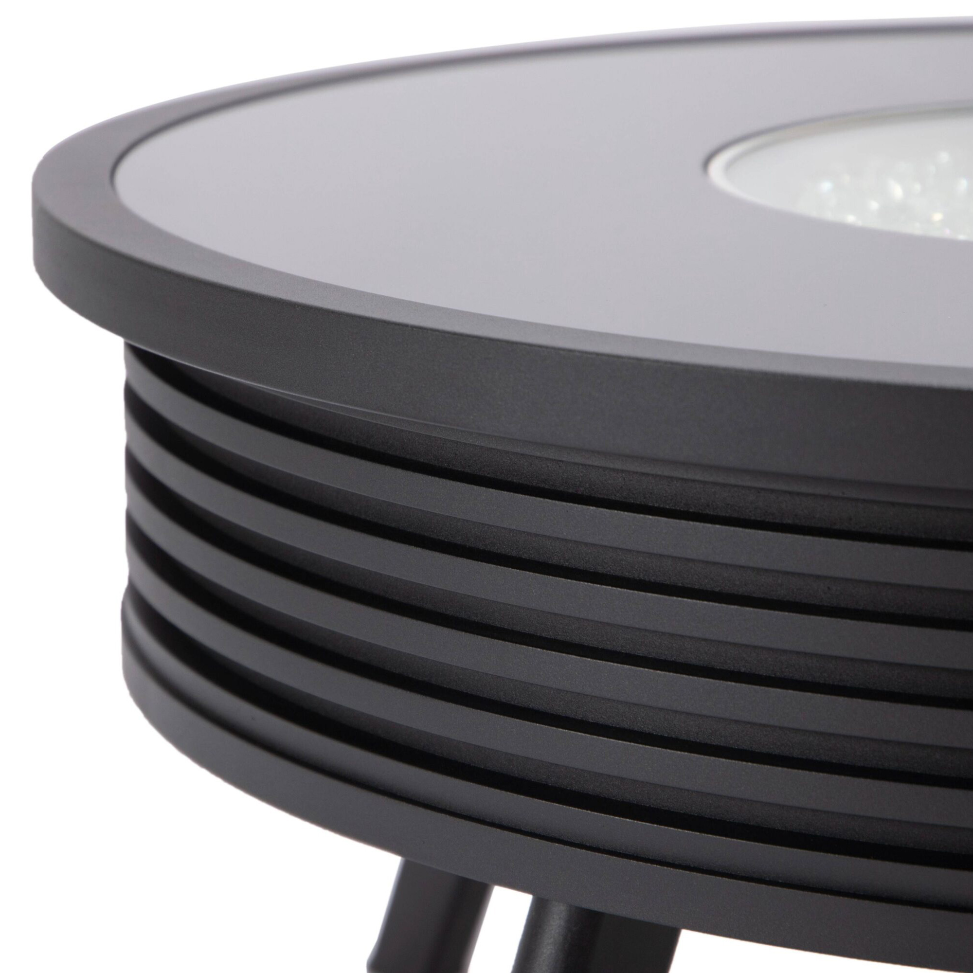 LeisureMod Walbrooke Modern Outdoor Round Fire Pit Table with Powder-Coated Aluminum Frame and Slats Design - Black