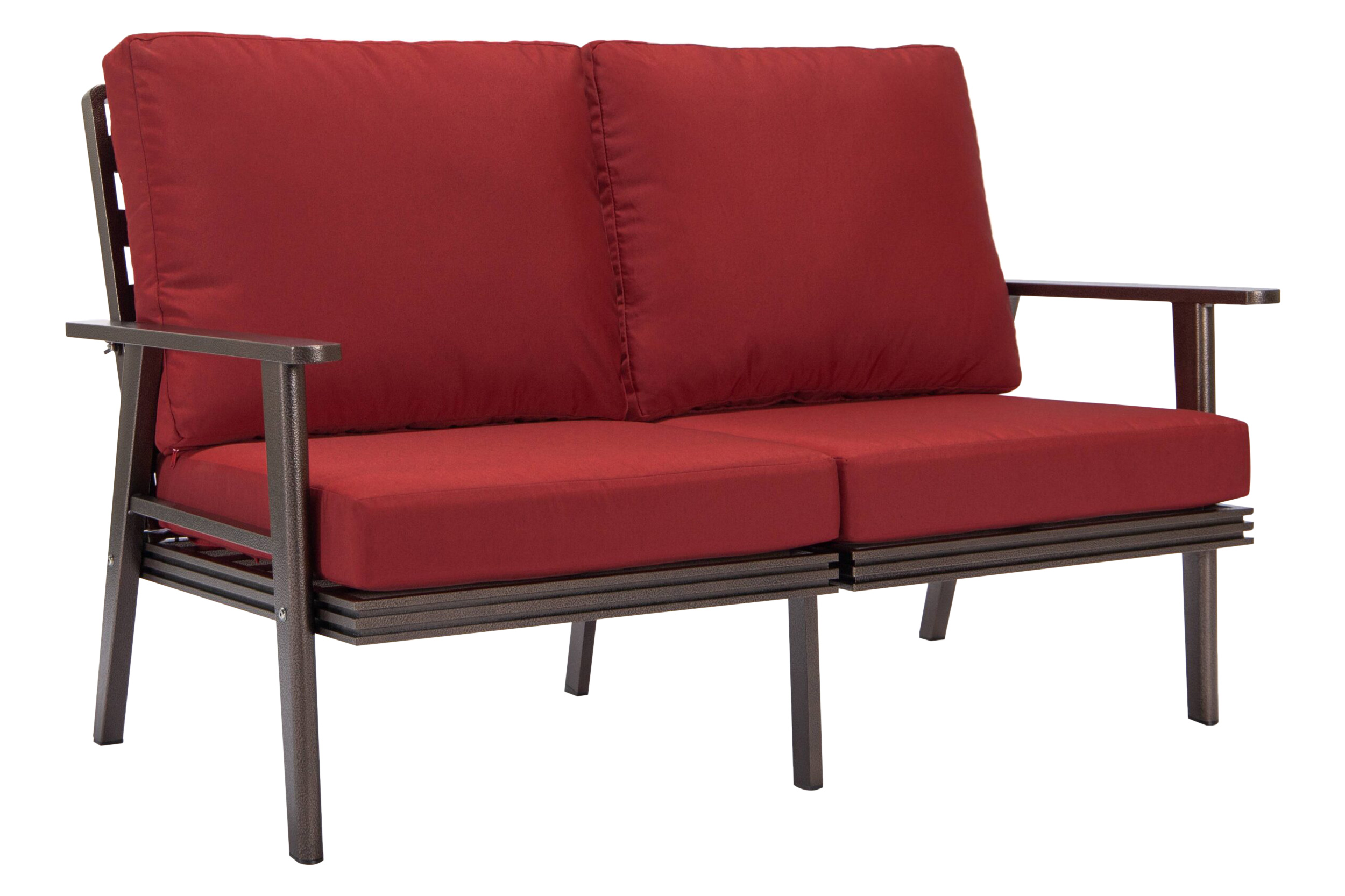 LeisureMod - Walbrooke Modern Outdoor Patio Loveseat with Brown Aluminum Frame and Removable Cushions