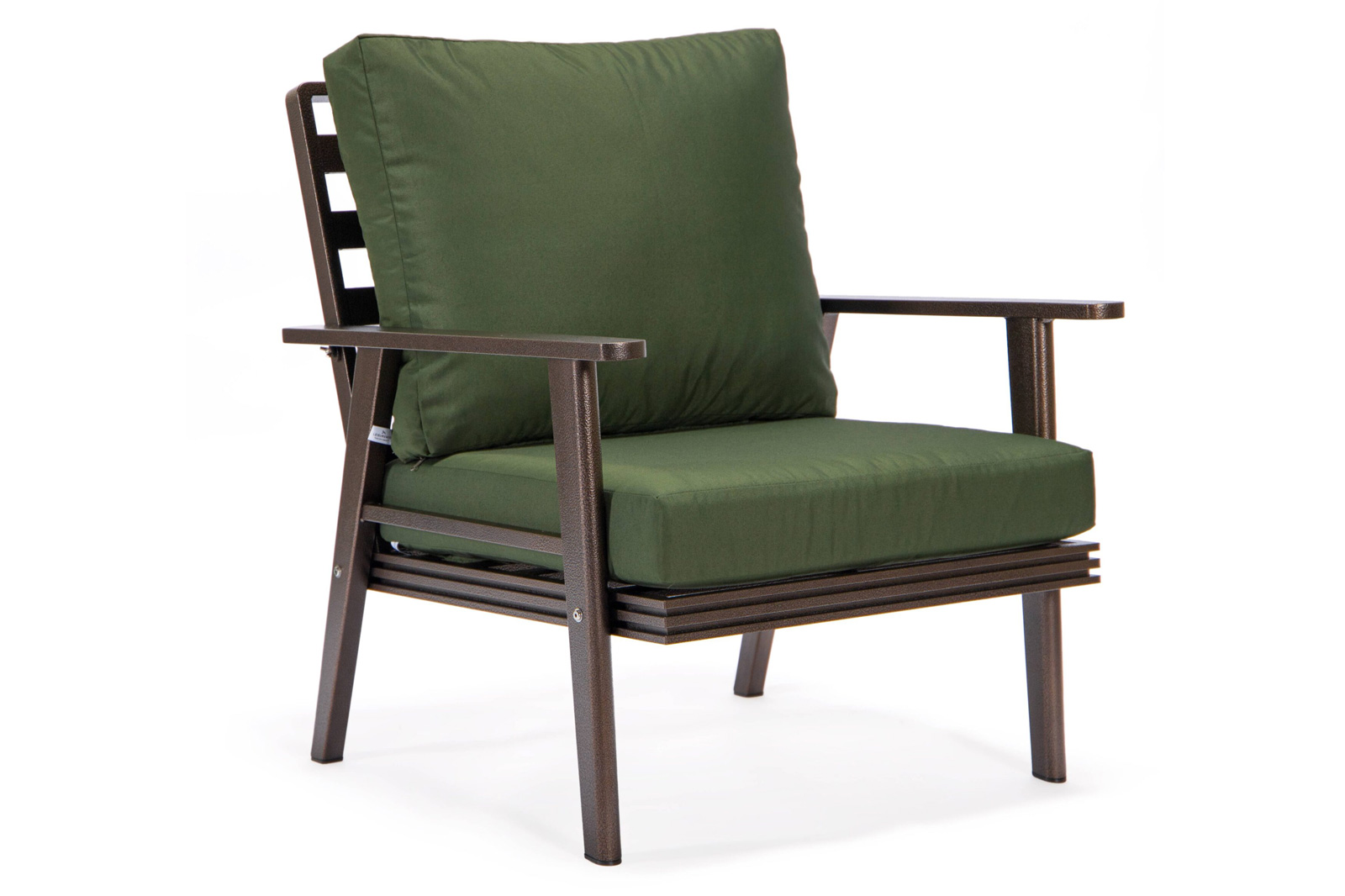 LeisureMod Walbrooke Modern Brown Patio Conversation With Square Fire Pit With Slats Design & Tank Holder - Green