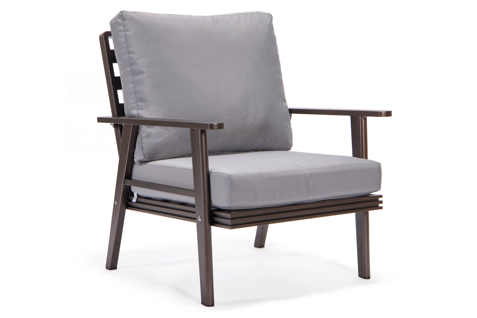 LeisureMod Walbrooke Modern Brown Patio Conversation With Square Fire Pit With Slats Design & Tank Holder - Gray