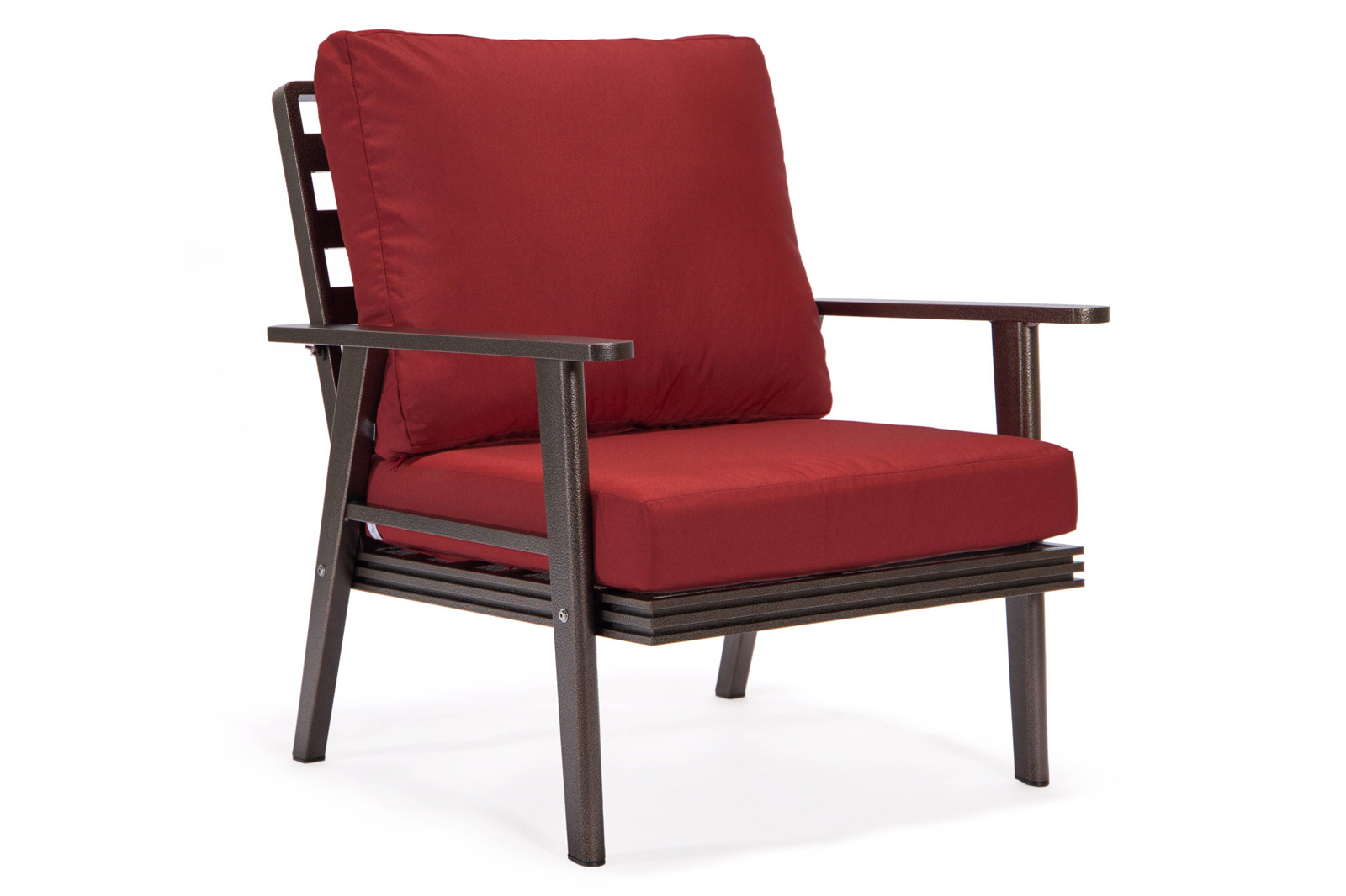 LeisureMod Walbrooke Modern Brown Patio Conversation With Square Fire Pit With Slats Design & Tank Holder - Red