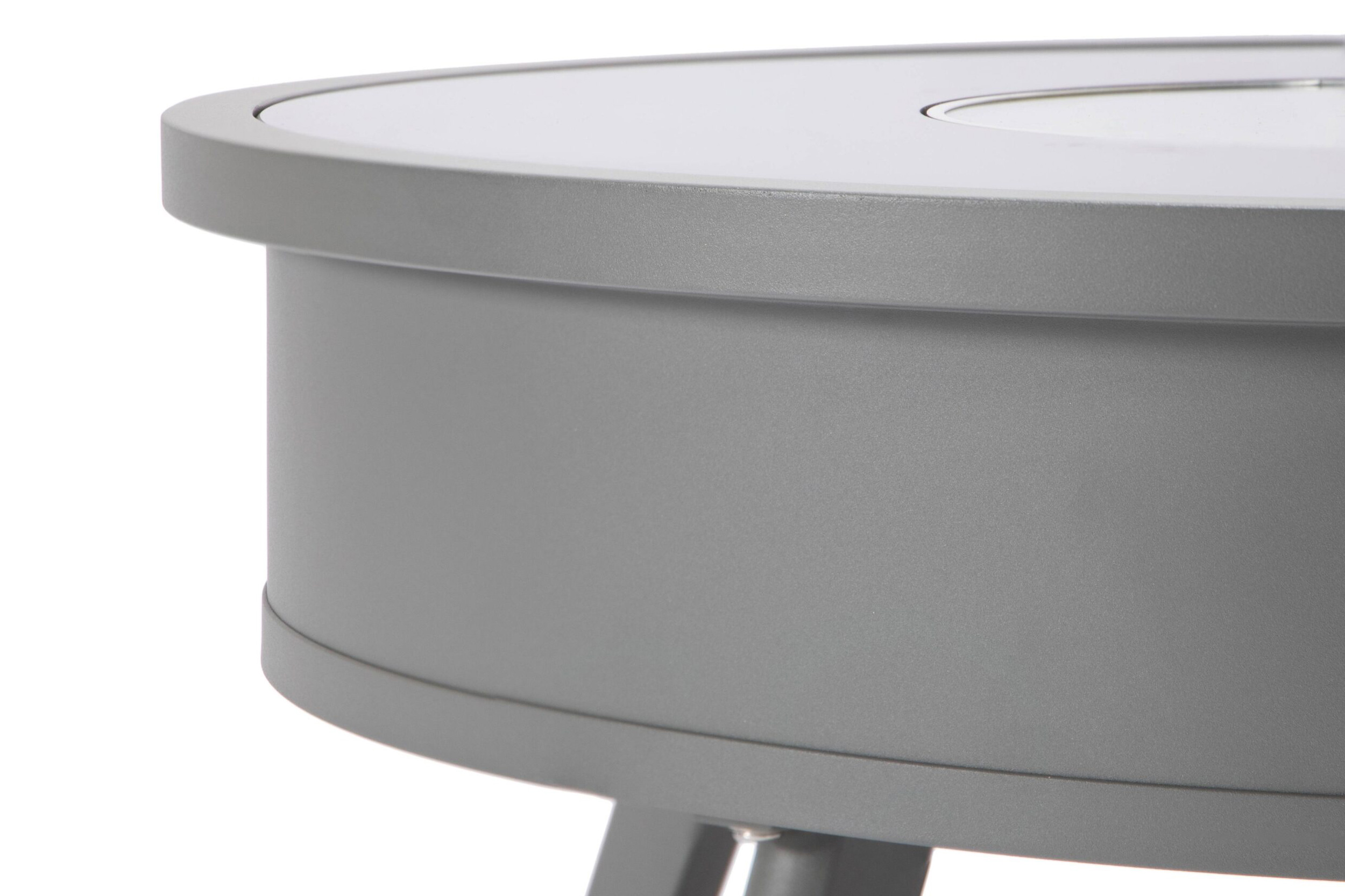 LeisureMod Walbrooke Modern Outdoor Round Fire Pit Table with Powder-Coated Aluminum Frame - Gray