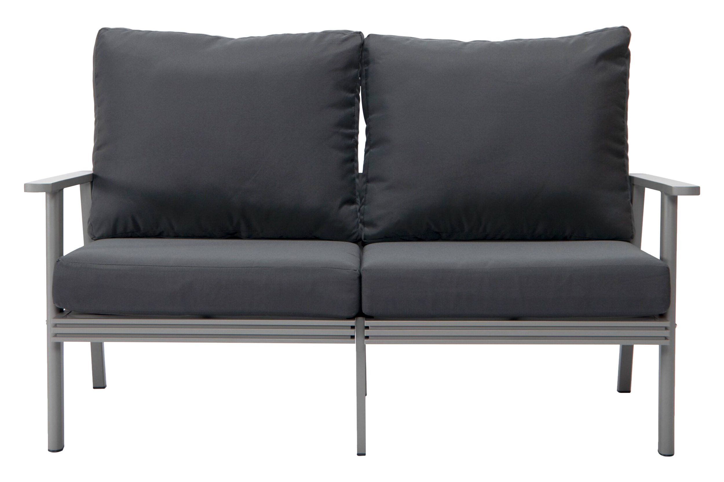 LeisureMod Walbrooke Modern Outdoor Patio Loveseat with Gray Aluminum Frame and Removable Cushions - Charcoal