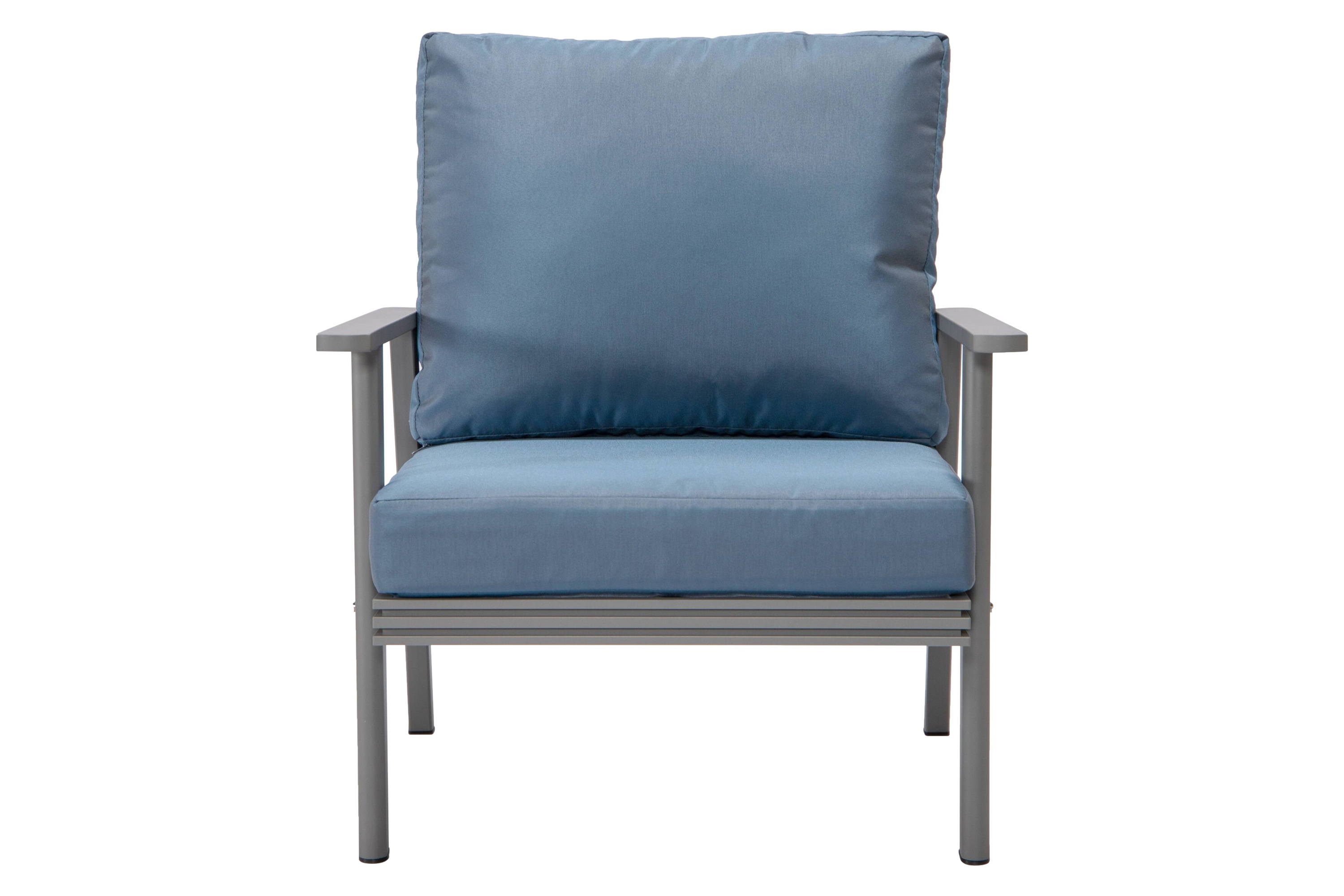 LeisureMod Walbrooke Modern 3-Piece Outdoor Patio Set with Gray Aluminum Frame - Navy Blue