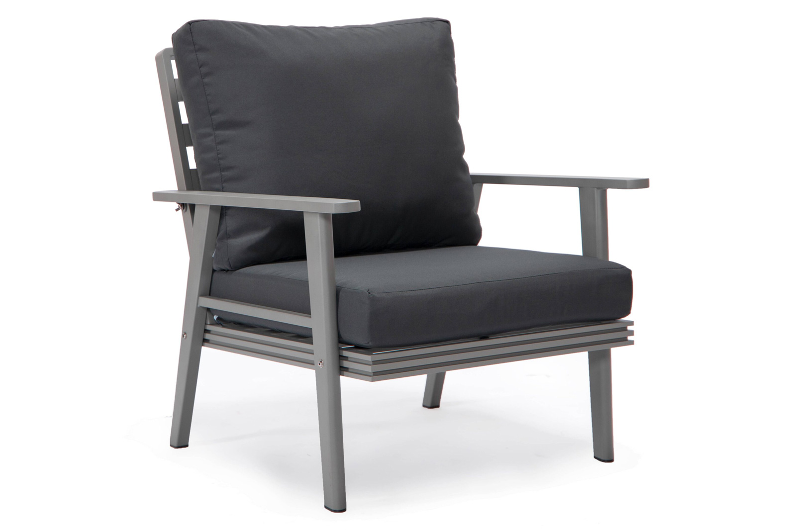 LeisureMod Walbrooke Modern Gray Patio Conversation With Square Fire Pit With Slats Design & Tank Holder - Charcoal
