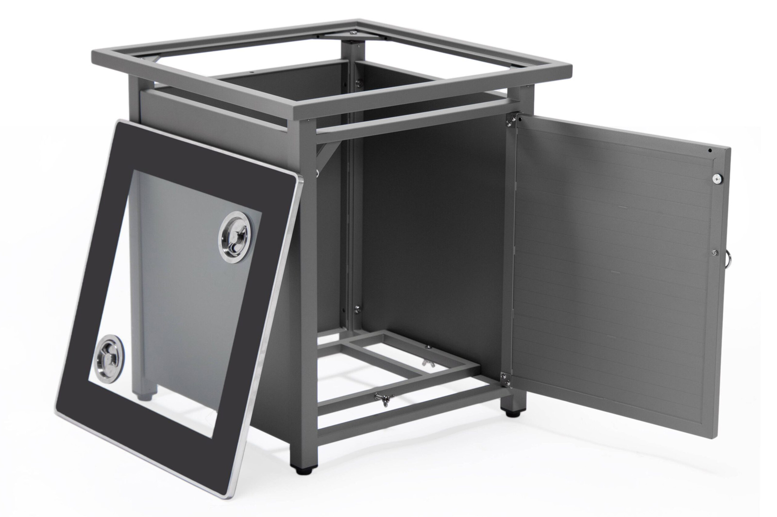 LeisureMod Walbrooke Modern Gray Patio Conversation With Square Fire Pit With Slats Design & Tank Holder - Charcoal
