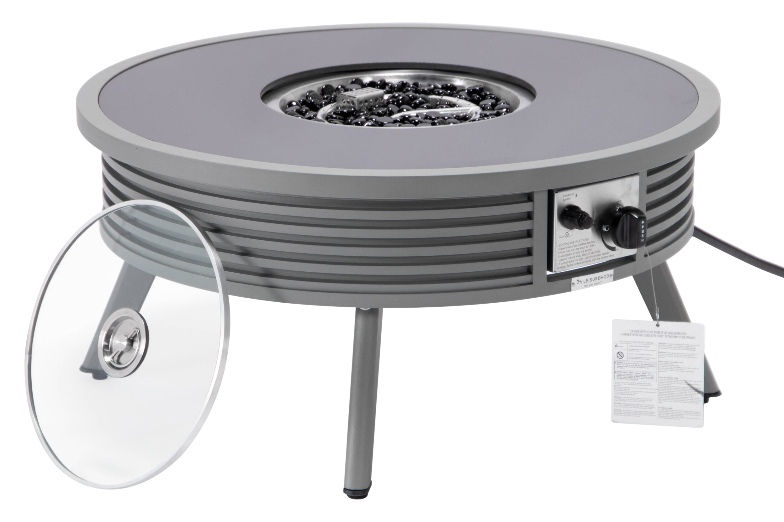 LeisureMod Walbrooke Outdoor Patio Round Fire Pit and Tank Holder with Slats Design - Gray