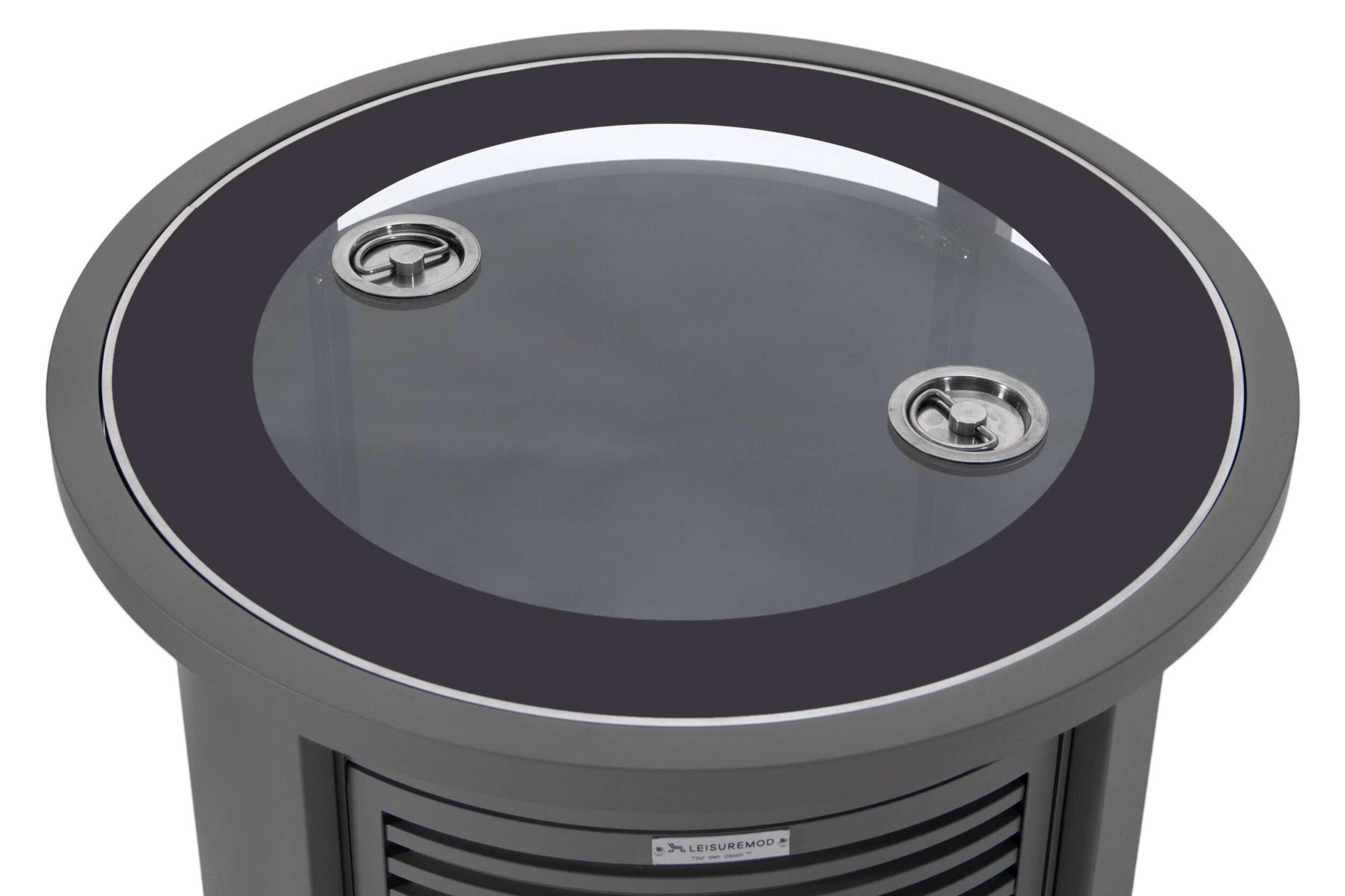 LeisureMod Walbrooke Outdoor Patio Round Fire Pit and Tank Holder with Slats Design - Gray
