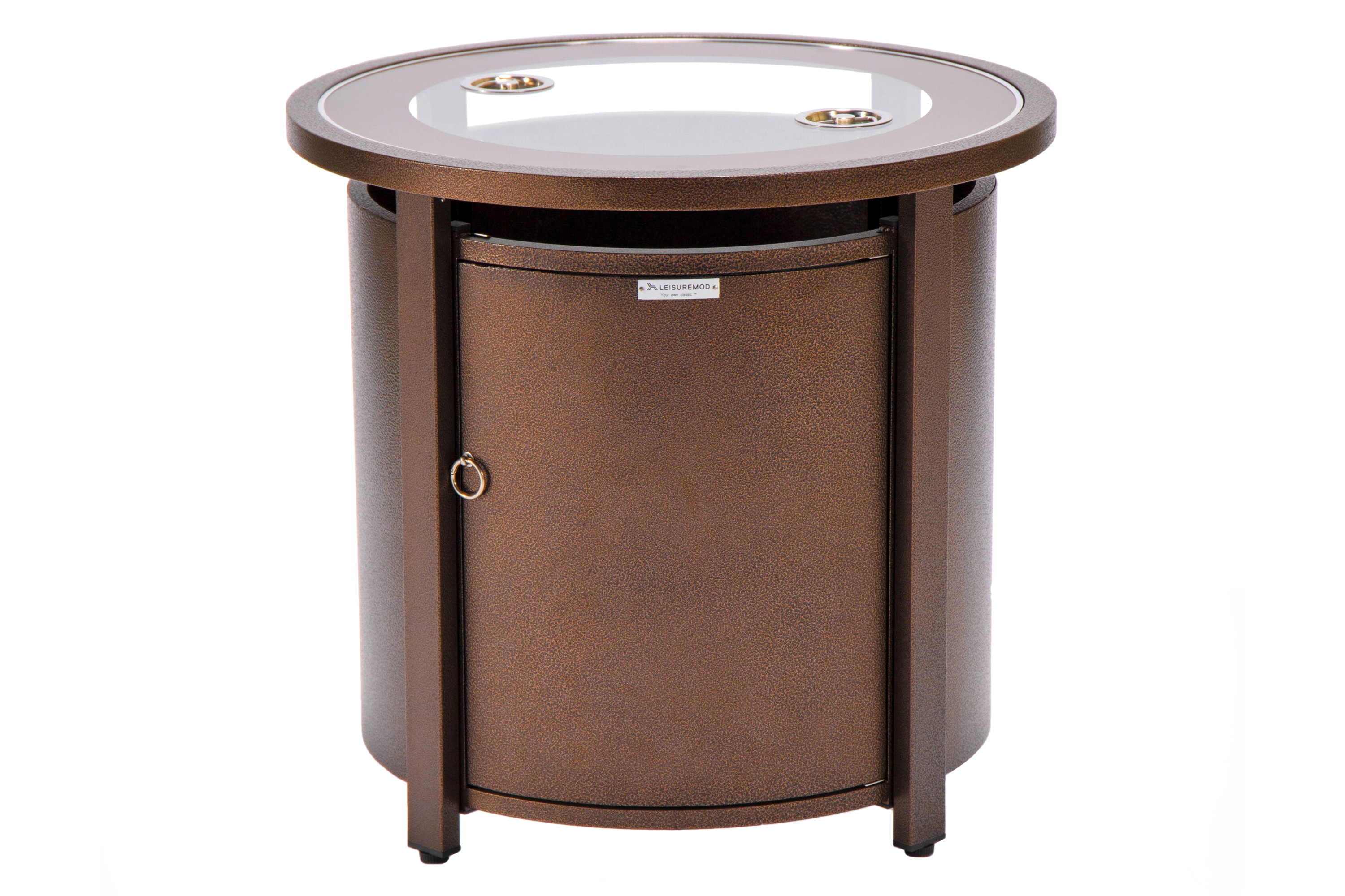 LeisureMod Walbrooke Modern Round Tank Holder Table with Tempered Glass Top and Powder Coated Aluminum - Brown