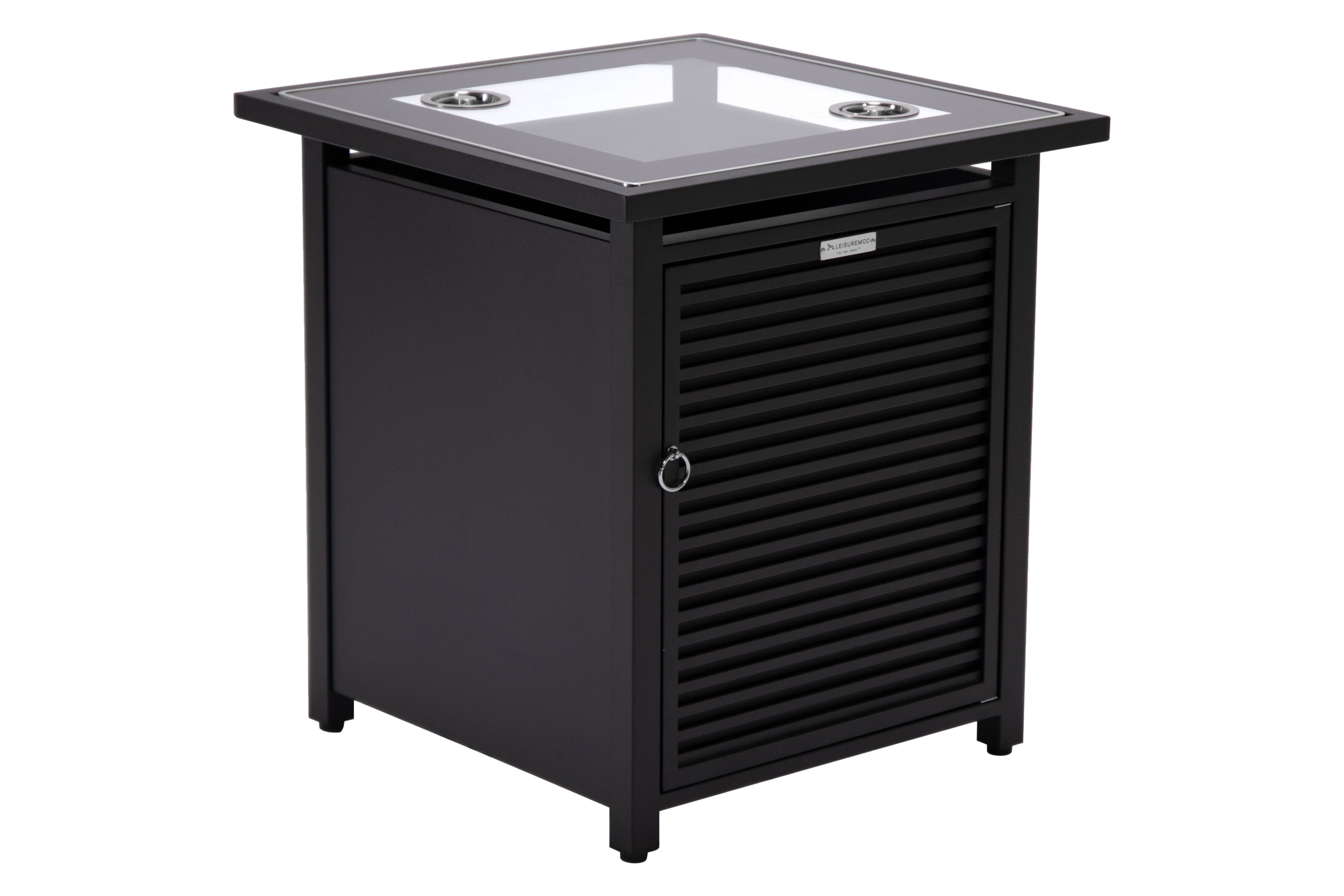 LeisureMod - Walbrooke Modern Round Tank Holder Table with Tempered Glass Top and Powder Coated Aluminum Slats Design