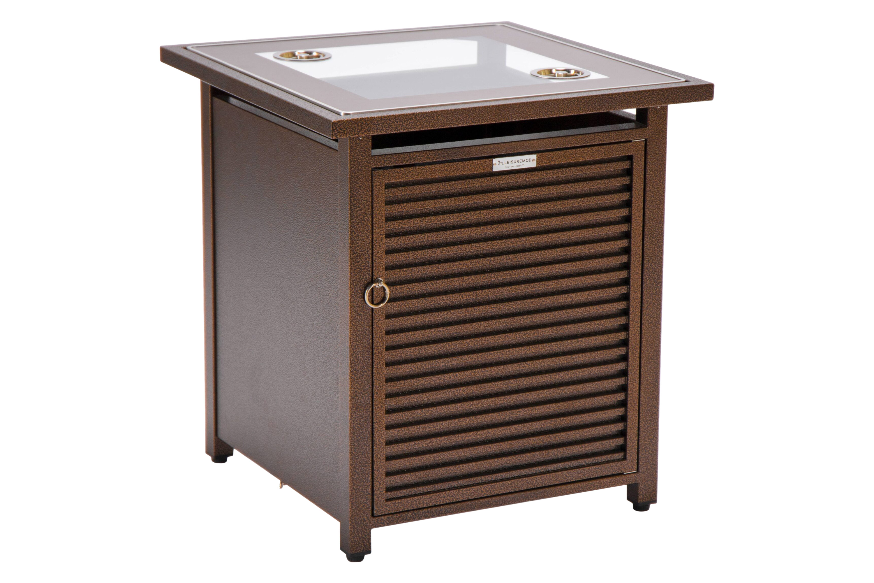 LeisureMod - Walbrooke Modern Round Tank Holder Table with Tempered Glass Top and Powder Coated Aluminum Slats Design