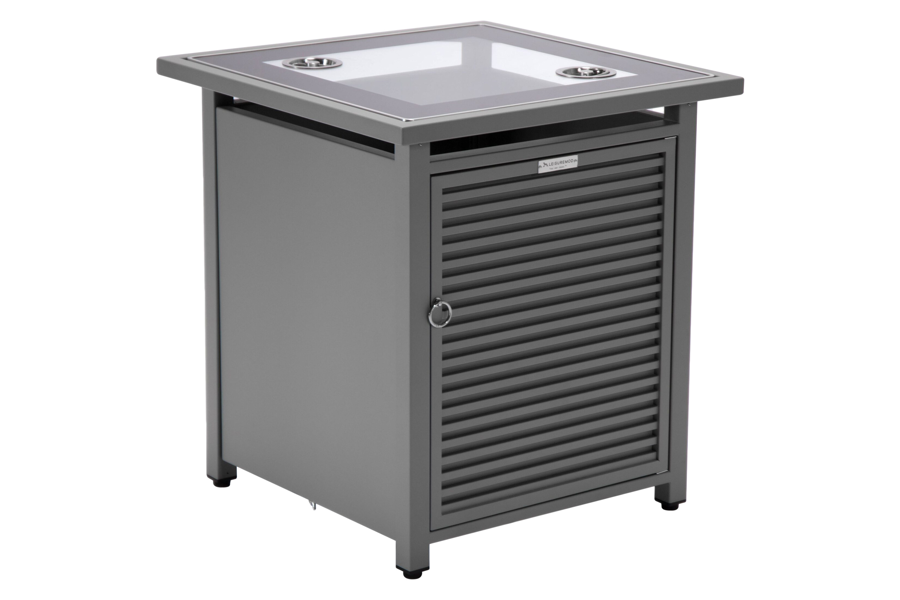 LeisureMod - Walbrooke Modern Round Tank Holder Table with Tempered Glass Top and Powder Coated Aluminum Slats Design