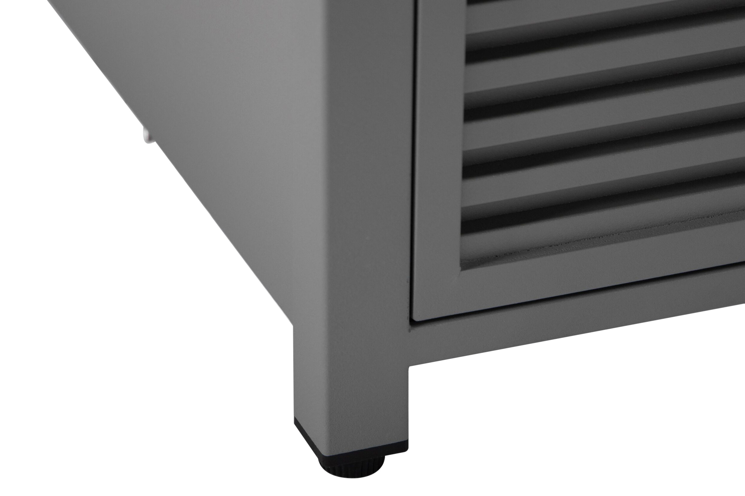 LeisureMod Walbrooke Modern Square Tank Holder Table with Tempered Glass Top and Powder Coated Aluminum Slats - Gray