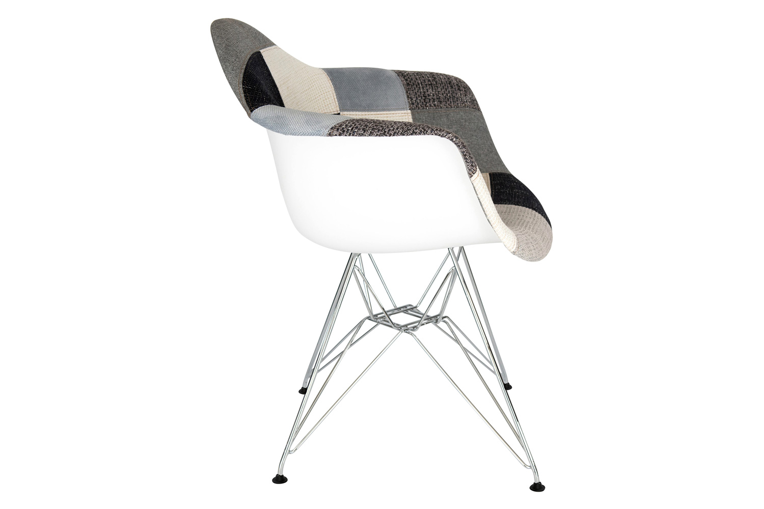 LeisureMod Willow Fabric Eiffel Accent Chair with Chrome Base - Patchwork