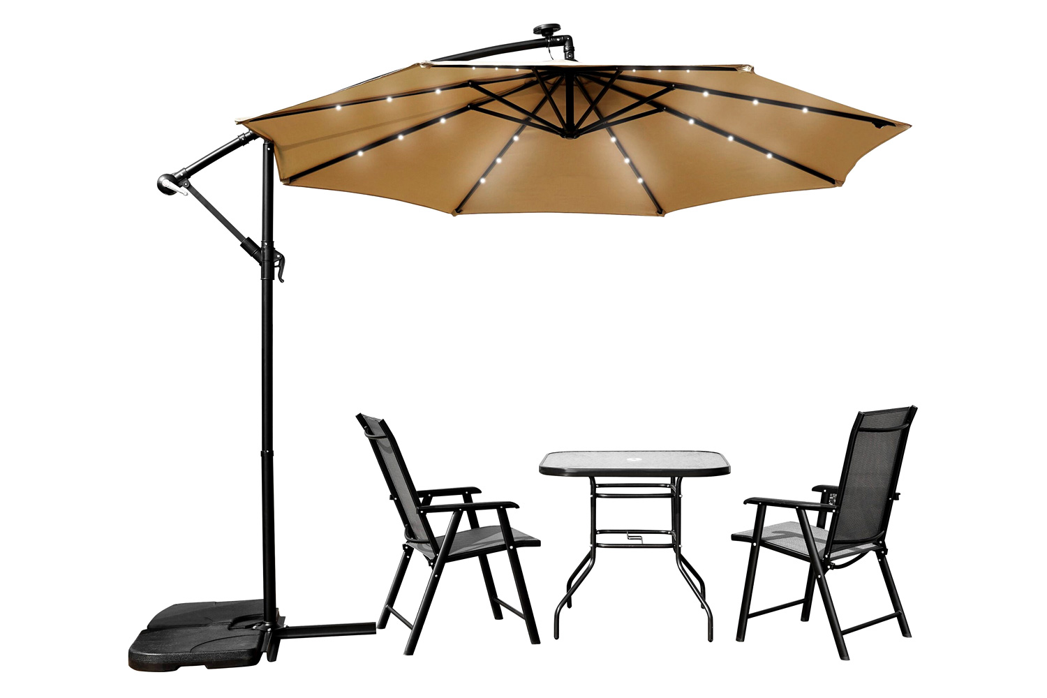 LeisureMod Willry Modern Outdoor 10 Ft Offset Cantilever Hanging Patio Umbrella with Solar Powered Led - Beige