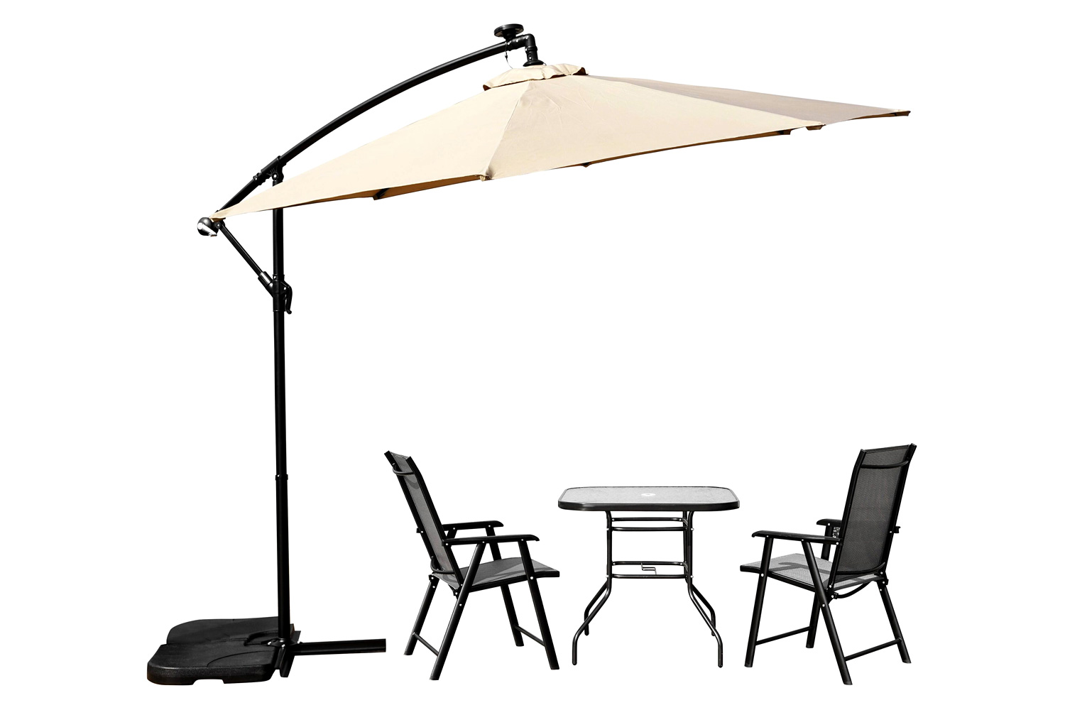 LeisureMod Willry Modern Outdoor 10 Ft Offset Cantilever Hanging Patio Umbrella with Solar Powered Led - Beige