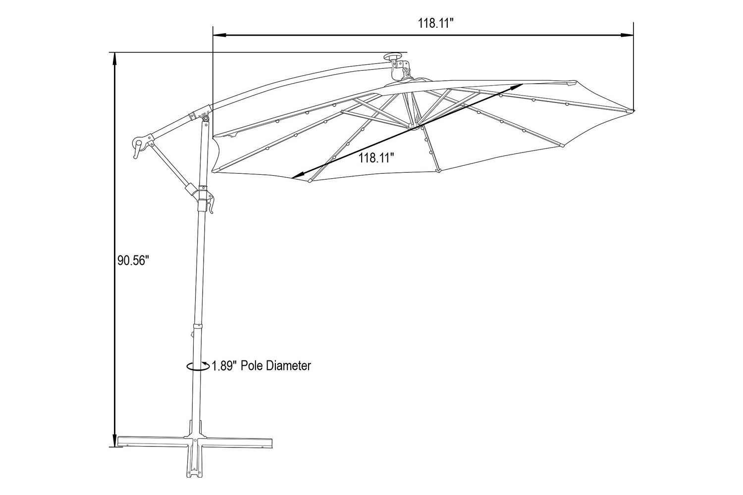 LeisureMod Willry Modern Outdoor 10 Ft Offset Cantilever Hanging Patio Umbrella with Solar Powered Led - Green