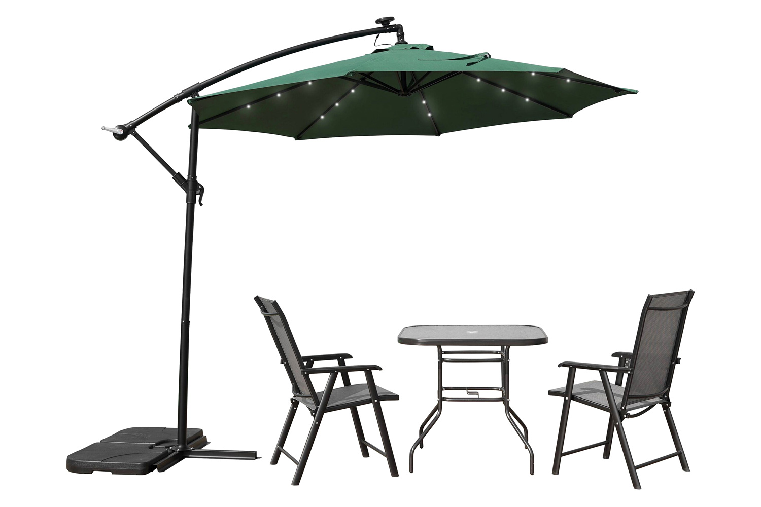 LeisureMod Willry Modern Outdoor 10 Ft Offset Cantilever Hanging Patio Umbrella with Solar Powered Led - Green