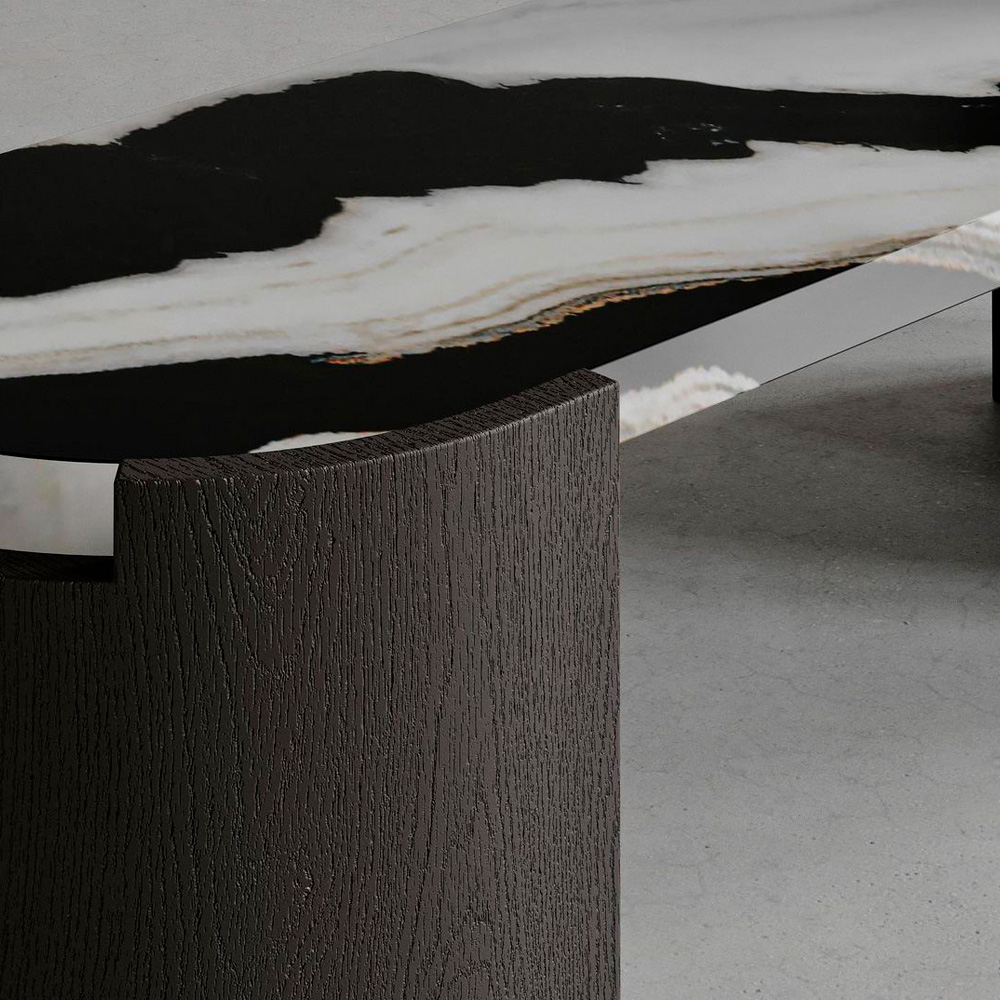 Madina Tsarikaeva Antiquite Low Table - Panda White, Walnut Black
