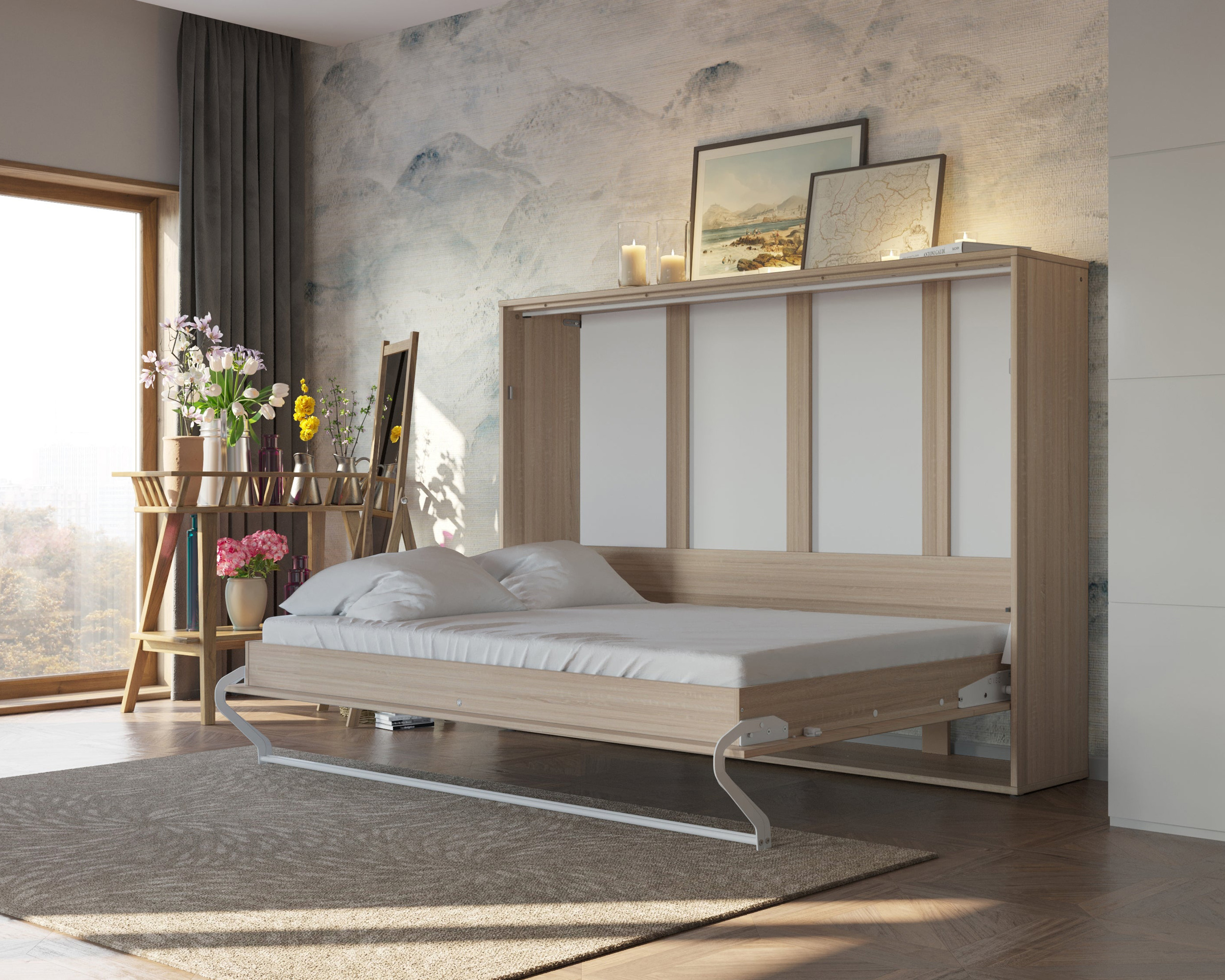Maxima Brescia Horizontal Bed with Mattress - Sonoma Oak, Full XL Size