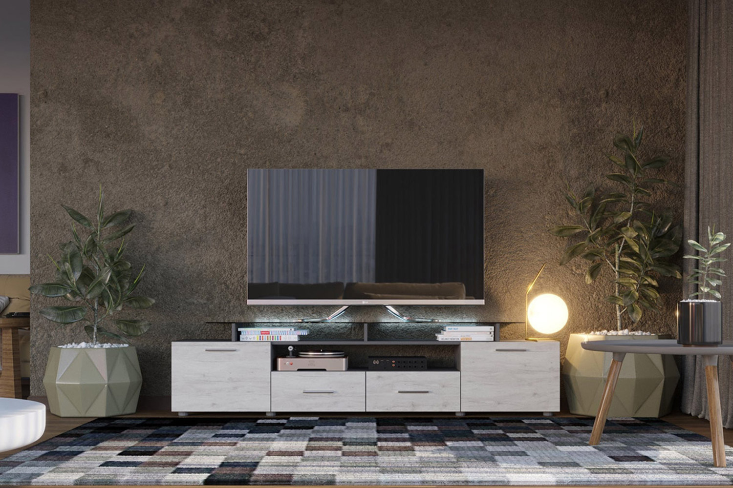 Maxima Evora Modern TV Stand For TV'S Up To 65" - White/Gray