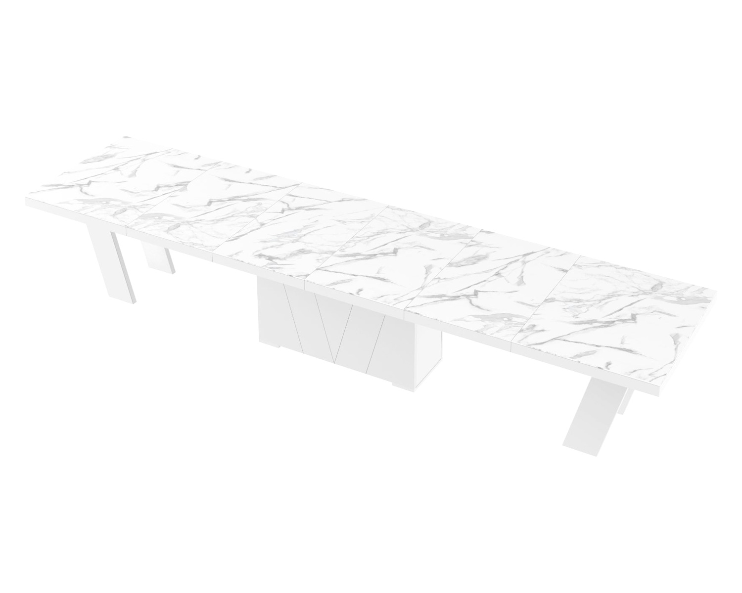 Maxima Aleta Dining Set with 4 Self-Storing Leaves Plus 10 Chairs - Marble/White/Green