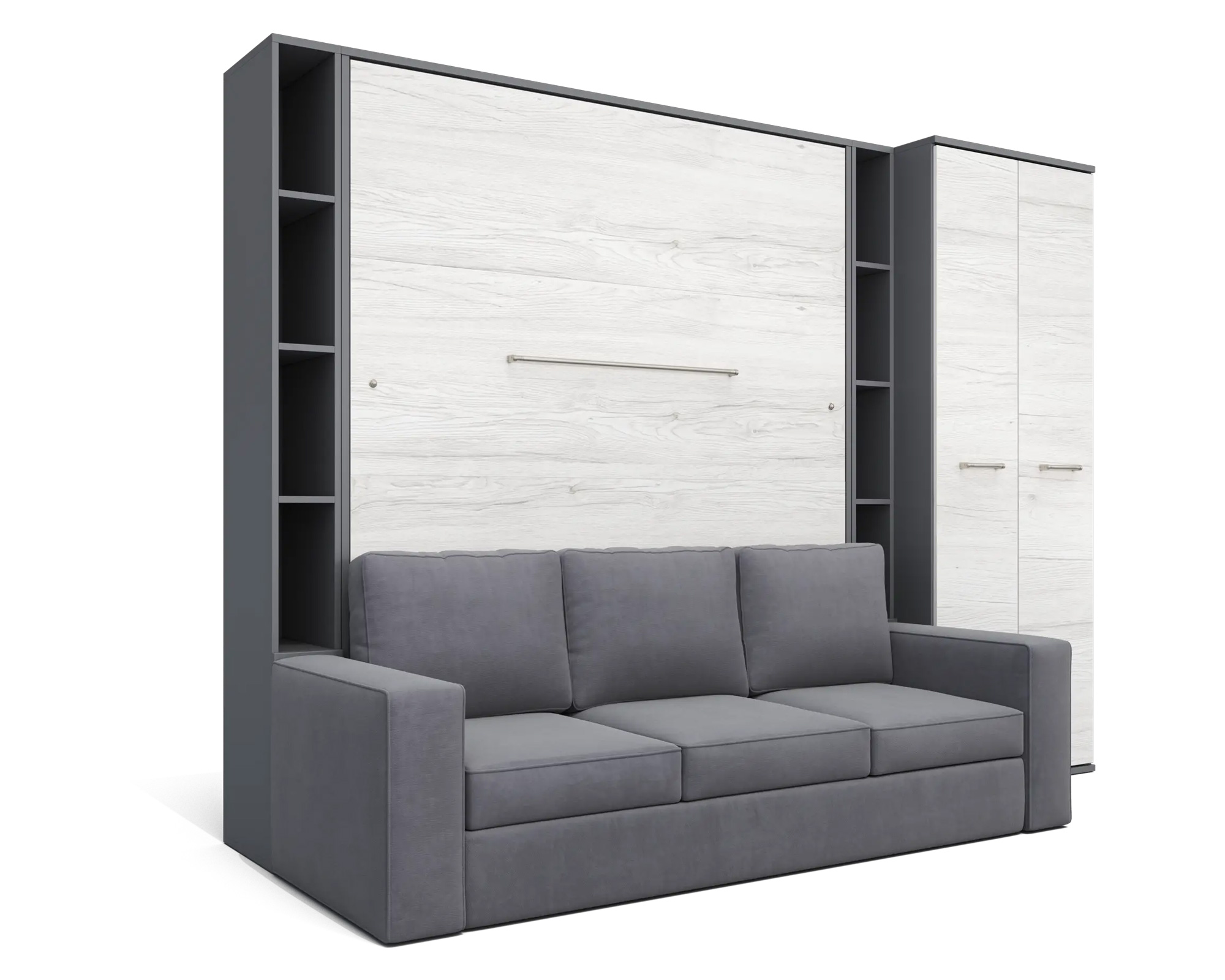 Maxima Inverto Murphy Vertical Bed with 2 Cabinets and Wardrobe - White/Gray, Full Size