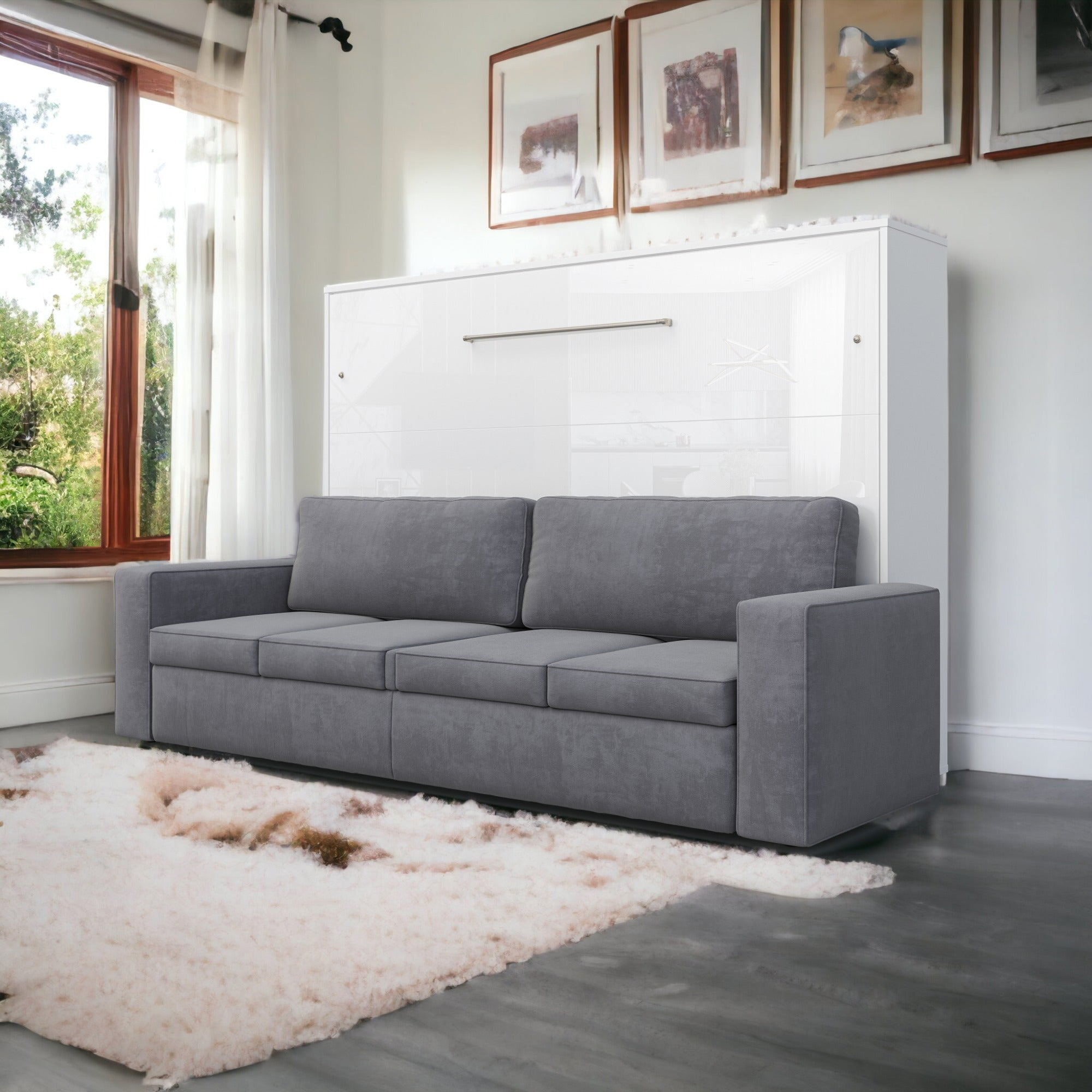 Maxima Inverto Murphy Horizontal Bed with Sofa - White/Gray, Queen Size