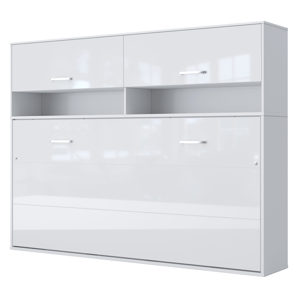 Maxima Inverto Murphy Horizontal Wall Bed with Cabinet on Top - White/Gray, Full Size