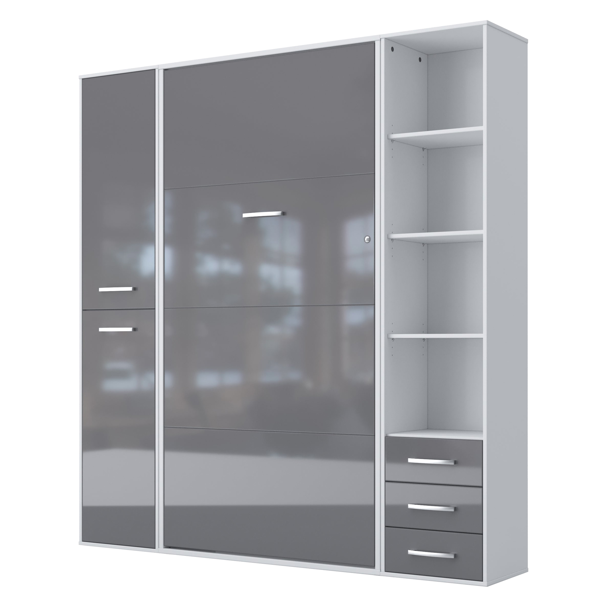 Maxima - Inverto Murphy Vertical Full Size Wall Bed with 2 Cabinets and Open Storage