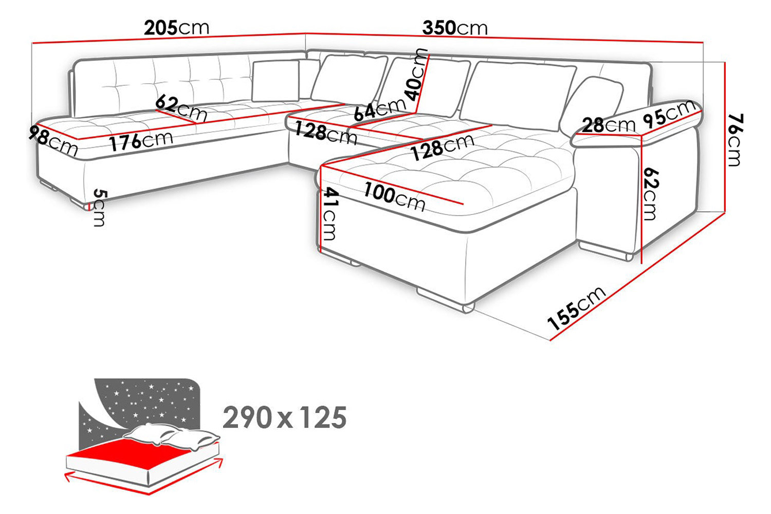 Maxima Leonardo Sectional Sleeper Sofa - White/Gray, Right Corner