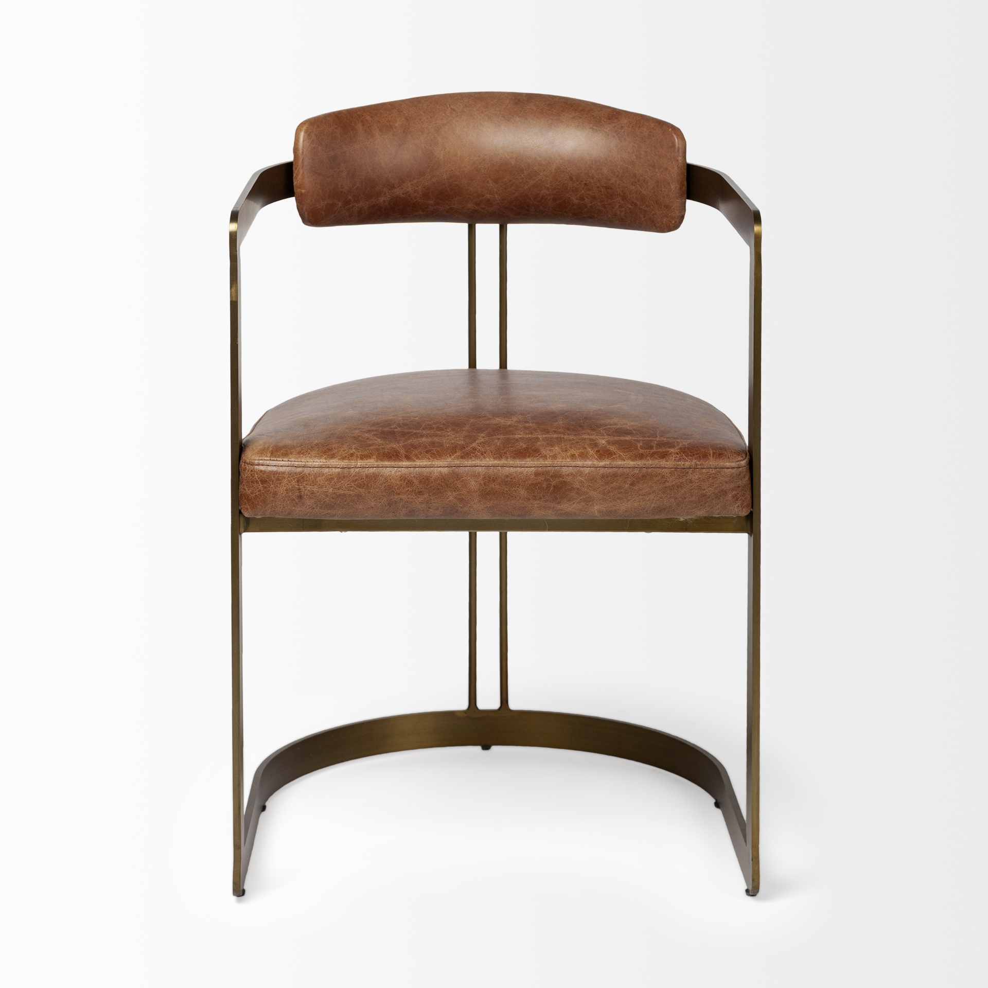Mercana Hollyfield Leather Dining Chair - Brown, Metal