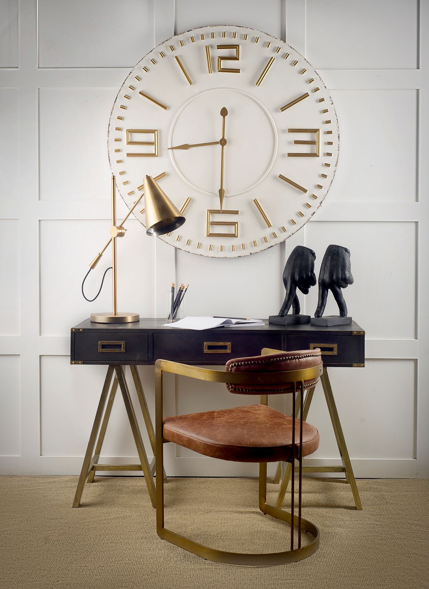 Mercana Hollyfield Leather Dining Chair - Brown, Metal
