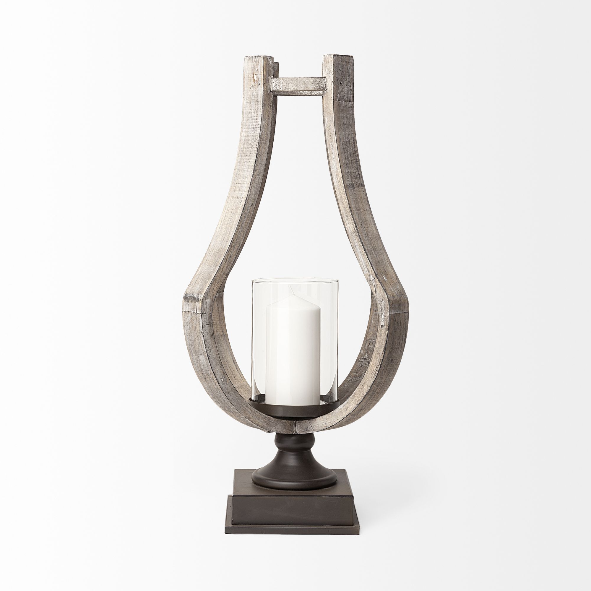 Mercana Brillion Large Rustic Wood Metal Table Candle Holder