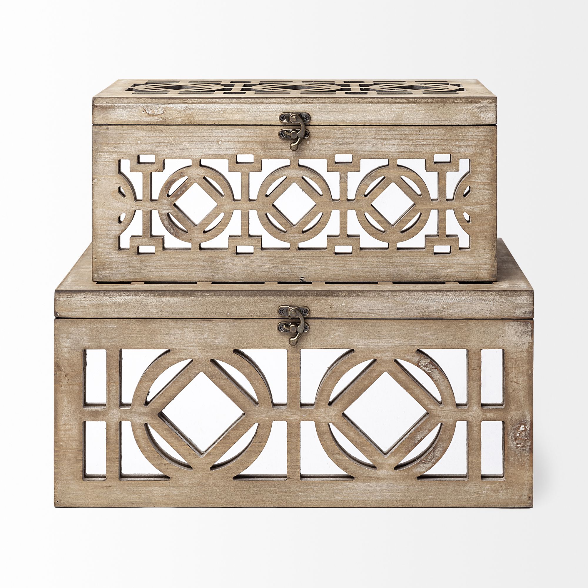 Mercana - Estooki Natural Wood Mirrored Boxes (Set of 2)