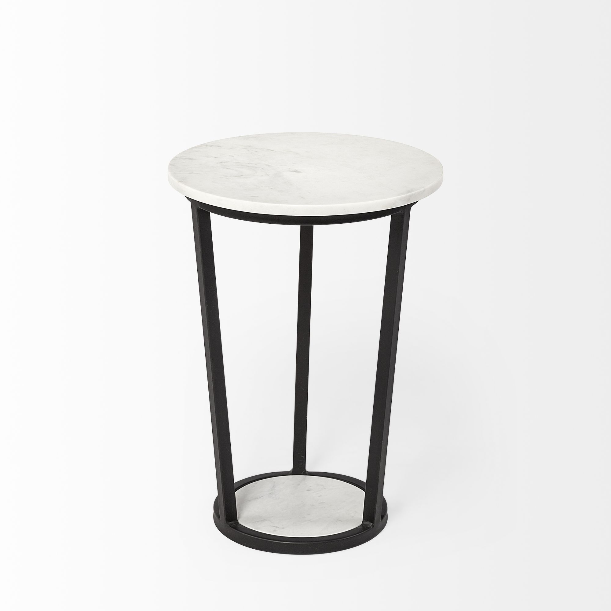 Mercana Bombola Round Small Accent Table with Black Metal Frame - White