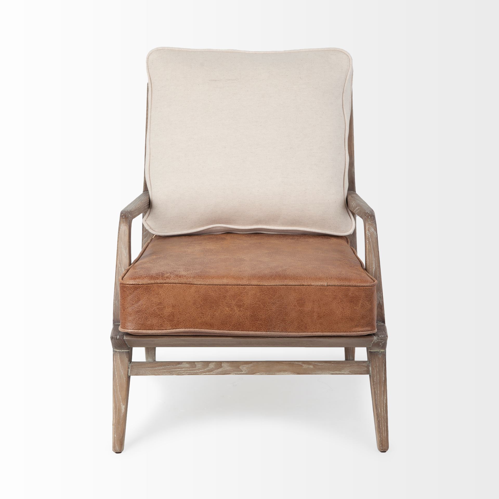 Mercana Harman Leather Accent Chair - Brown/Cream, Wood