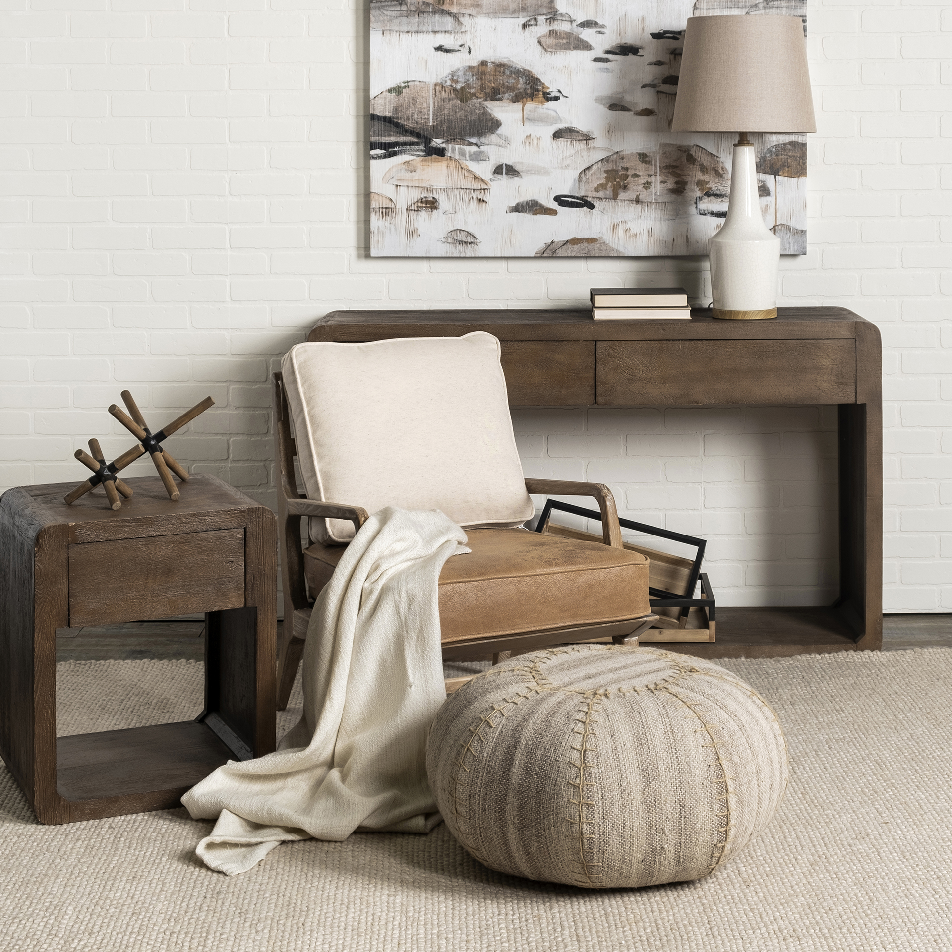 Mercana Harman Leather Accent Chair - Brown/Cream, Wood