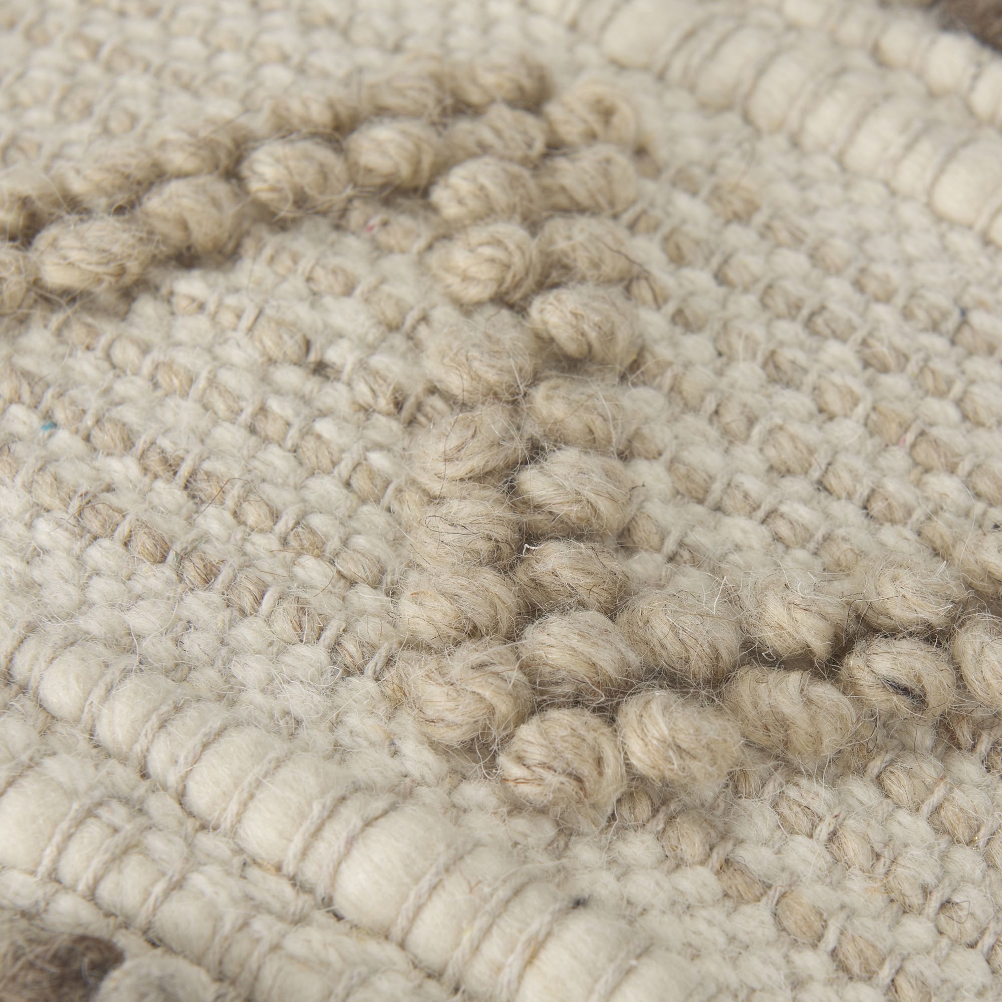 Mercana - Caela Beige/Brown Wool, Cotton and Felt Popcorn Stitch Square Pouf