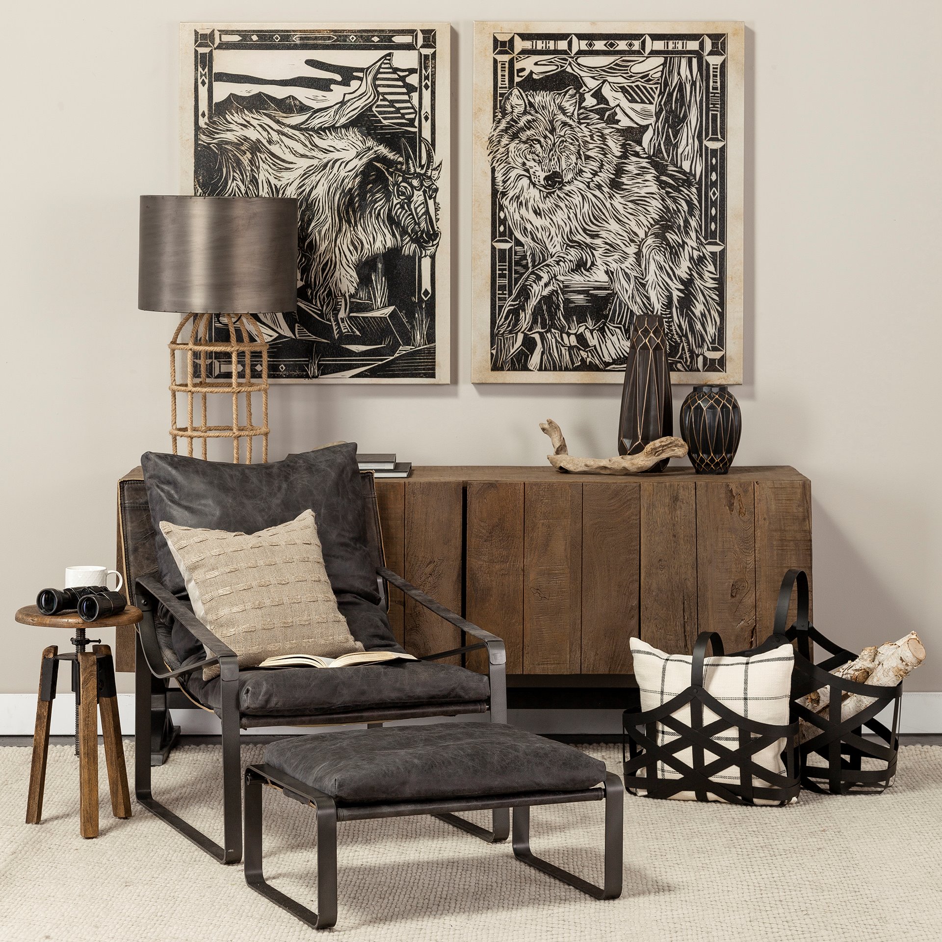 Mercana Hornet Leather Accent Chair - Black, Fabric