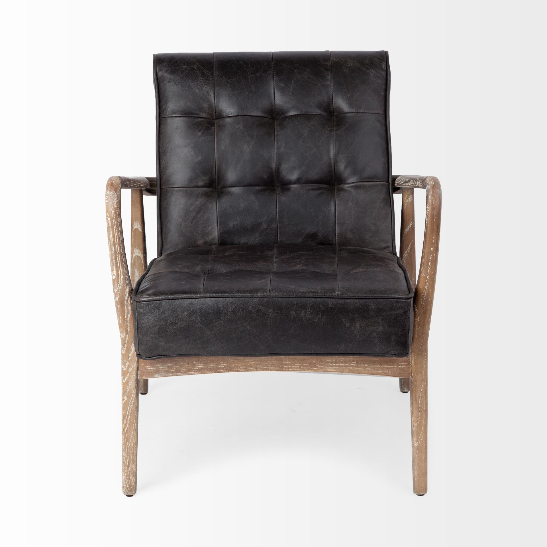 Mercana - Phineas Leather Accent Chair in Black, Fabric