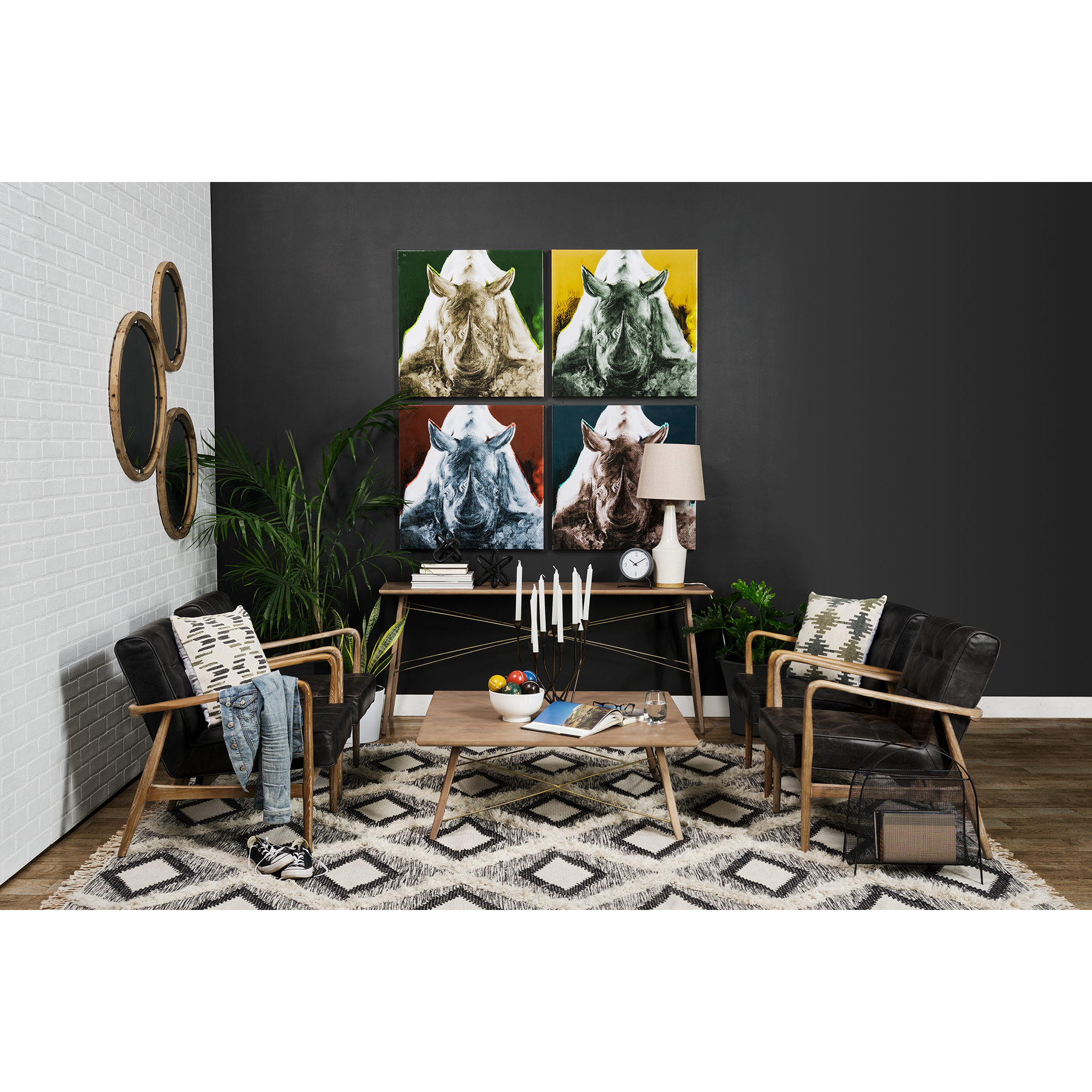Mercana - Phineas Leather Accent Chair in Black, Fabric