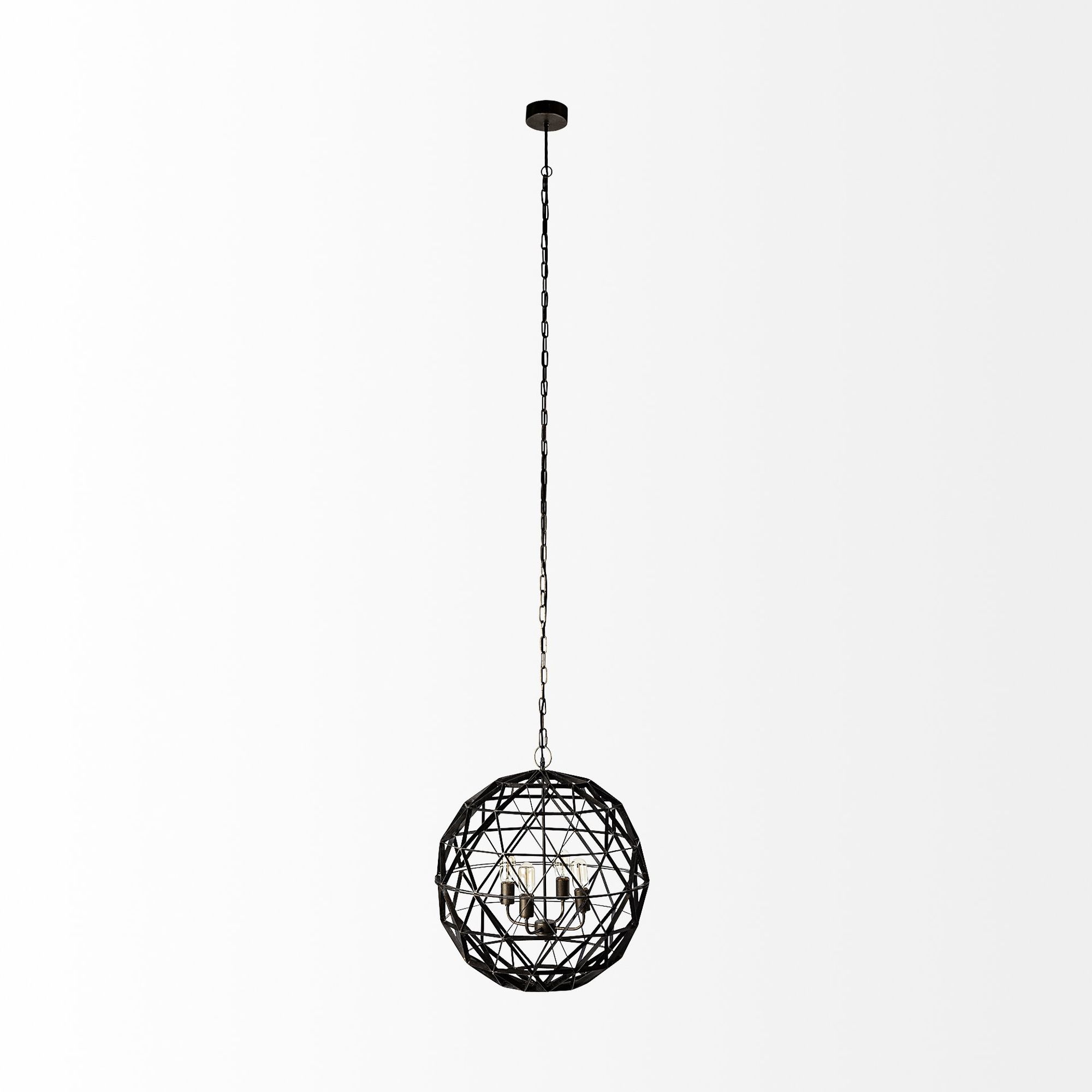 Mercana - Dyson II Black Metal Triangular Orb Four Bulb Chandelier