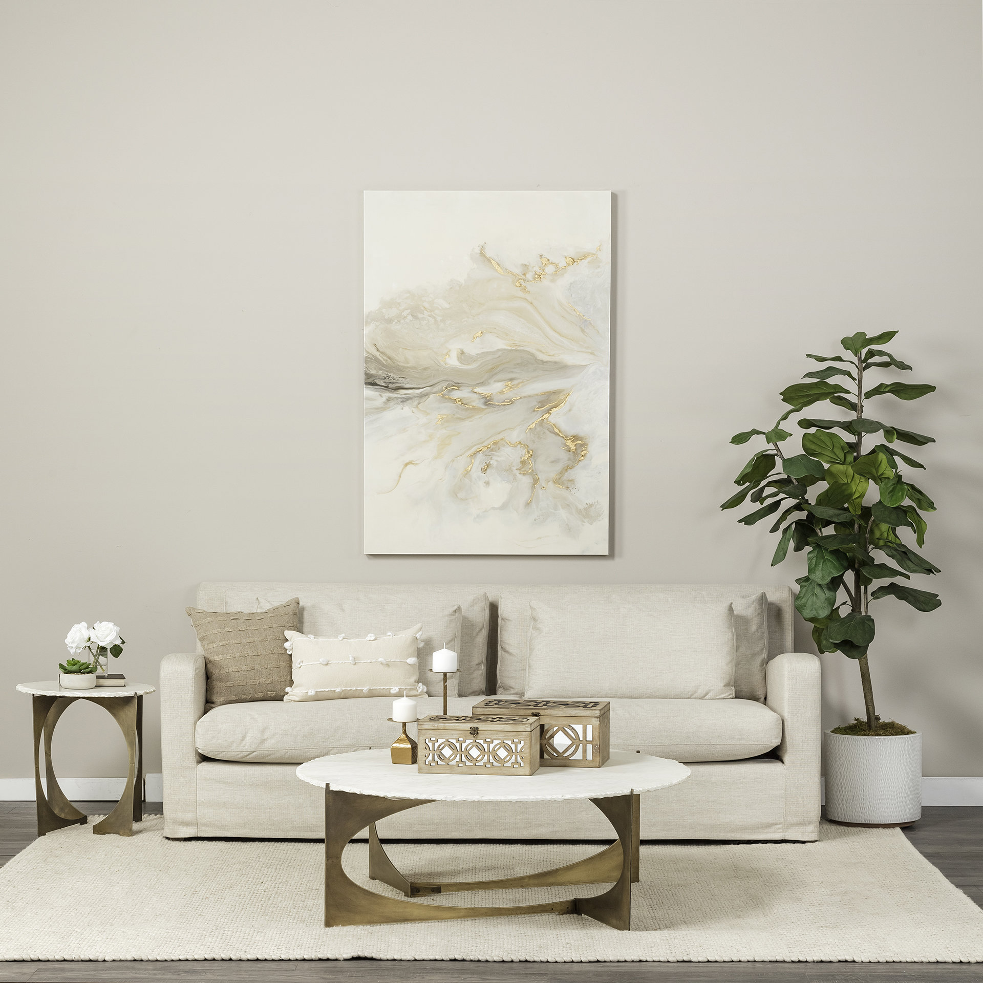 Mercana Reinhold Round Coffee Table - White, Stone
